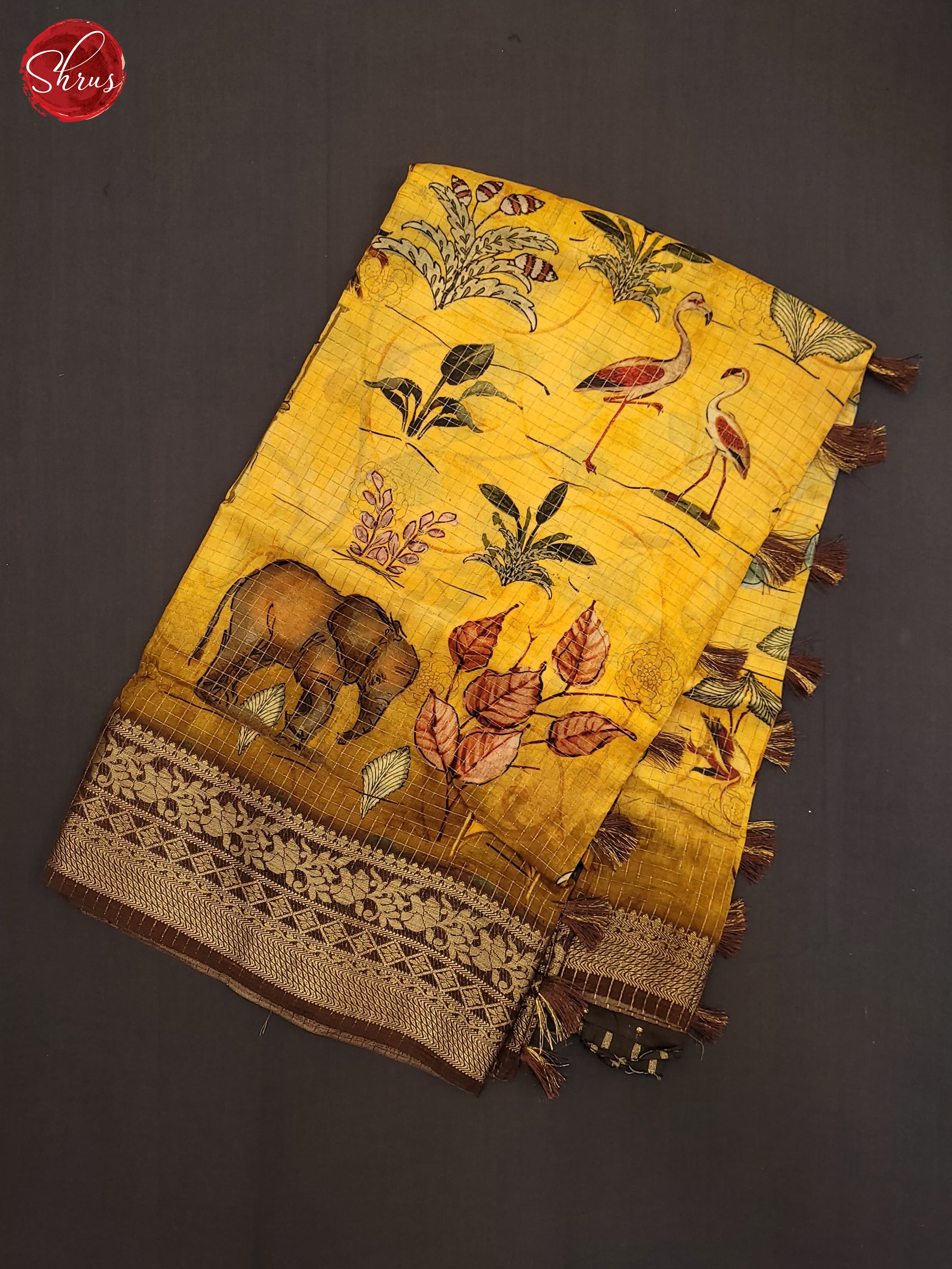 Yellow & Brown - Semi Crepe Saree - Shop on ShrusEternity.com
