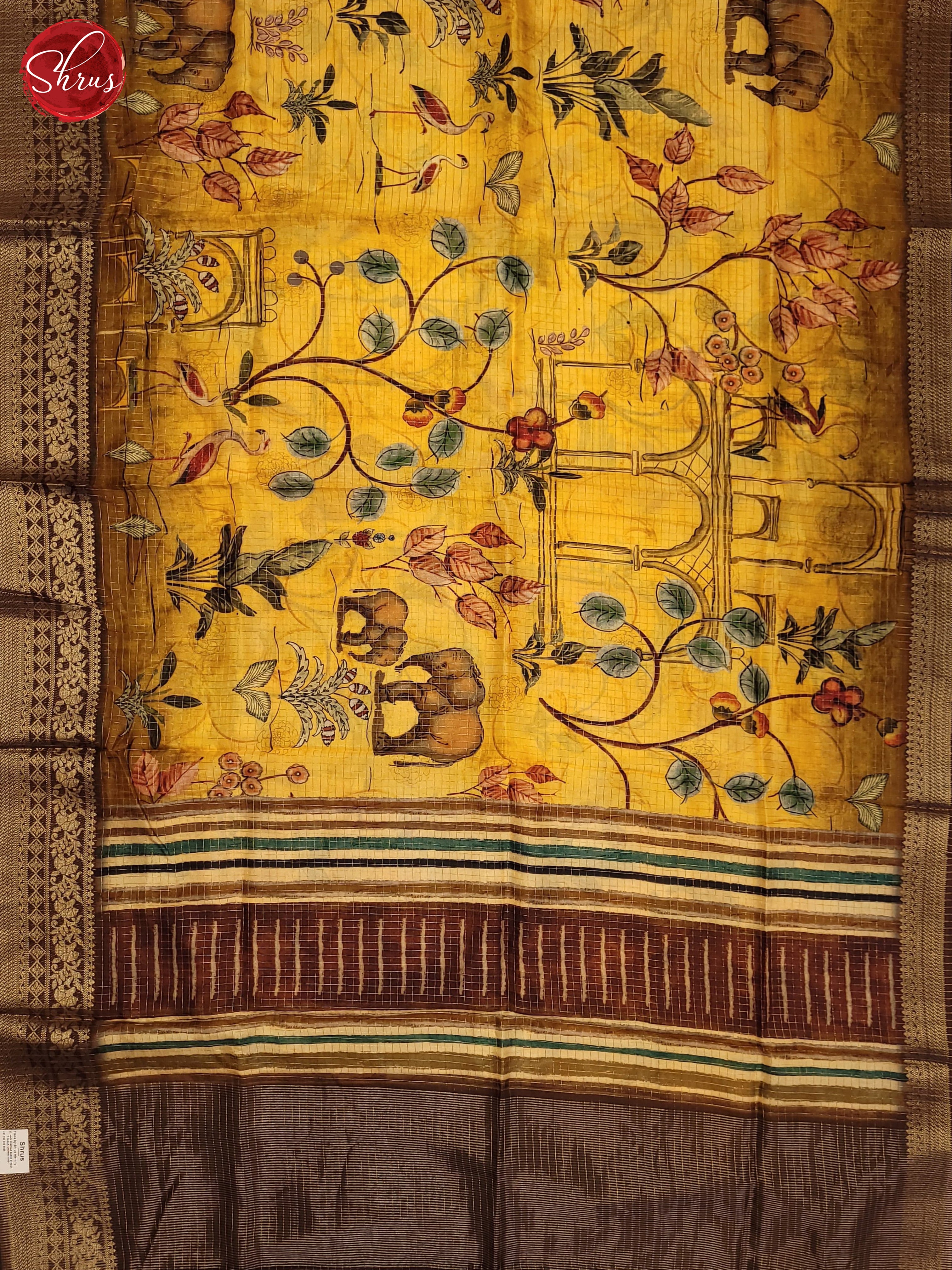 Yellow & Brown - Semi Crepe Saree - Shop on ShrusEternity.com