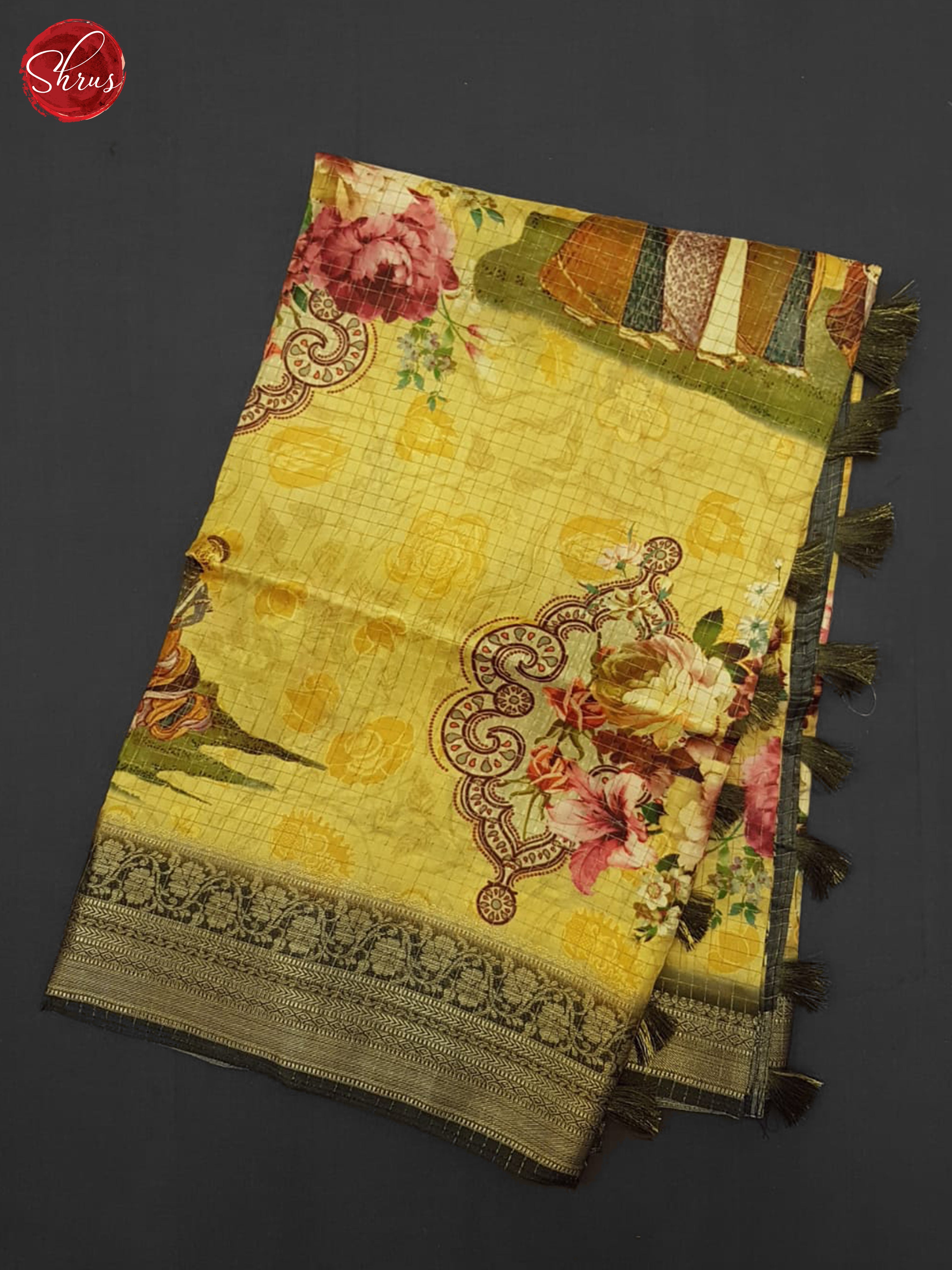 Yellow & Black - Semi Crepe Saree - Shop on ShrusEternity.com