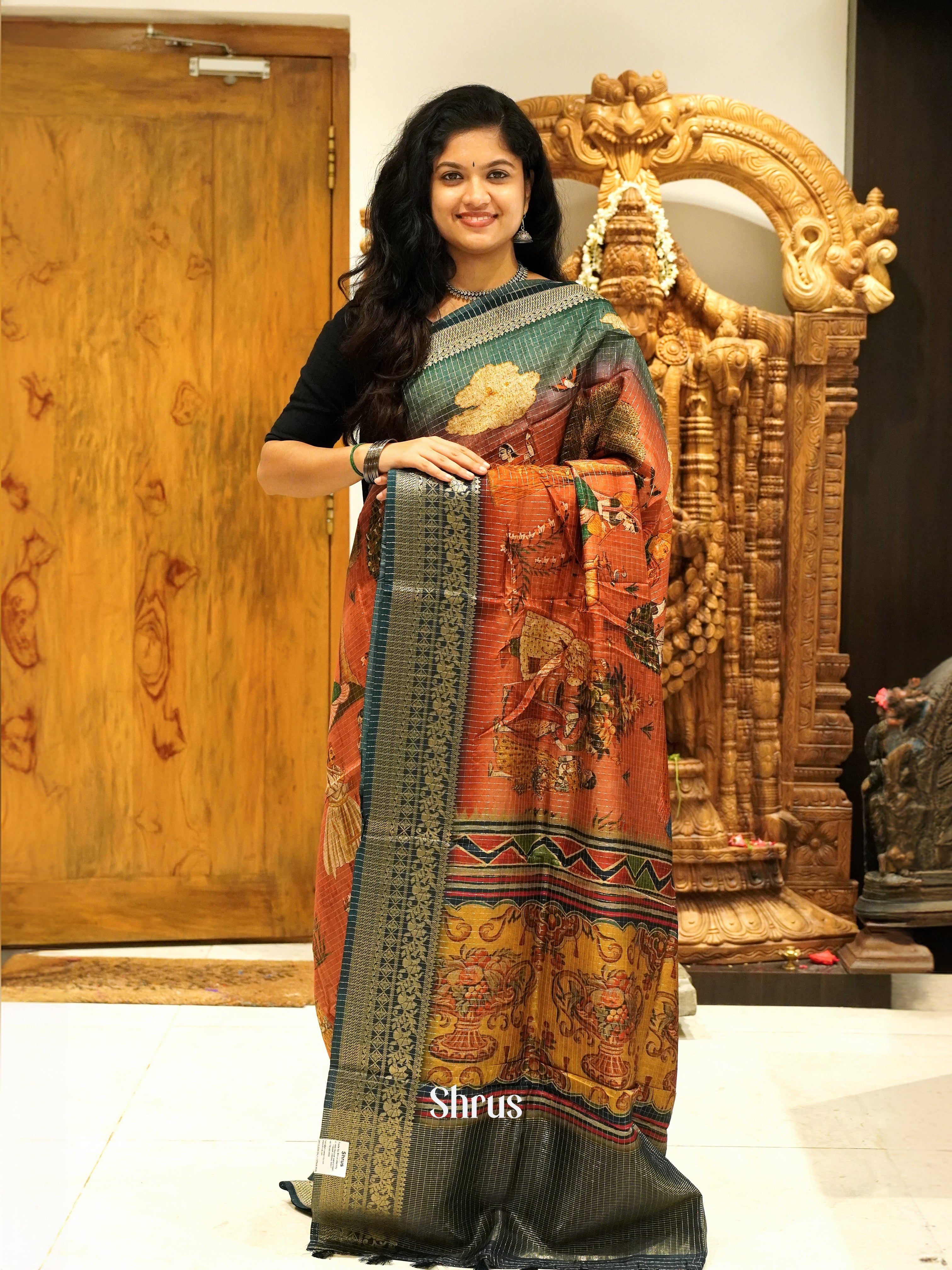 Red & Blue - Semi Crepe Saree - Shop on ShrusEternity.com