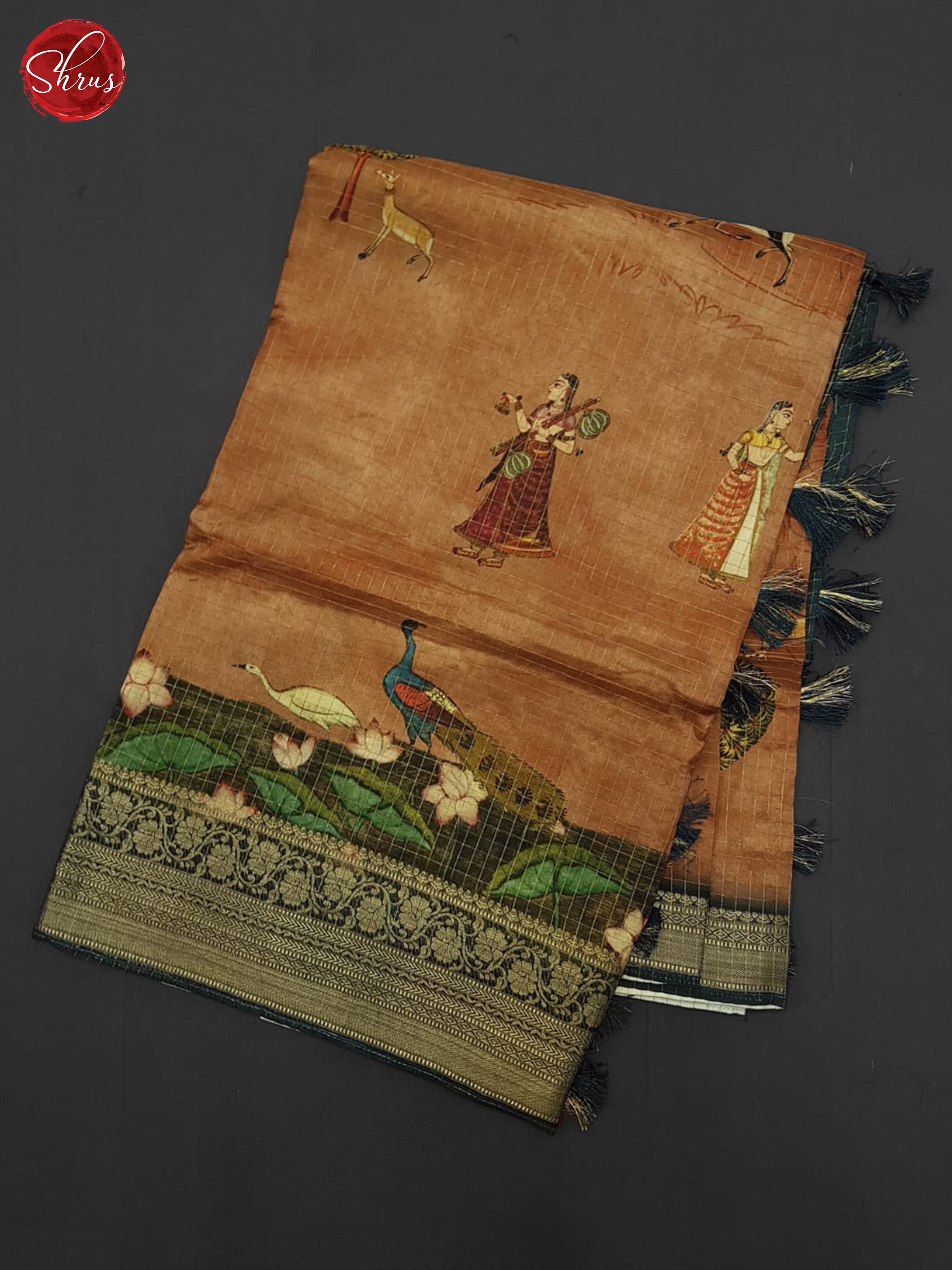 Brown & Green - Semi Crepe Saree - Shop on ShrusEternity.com