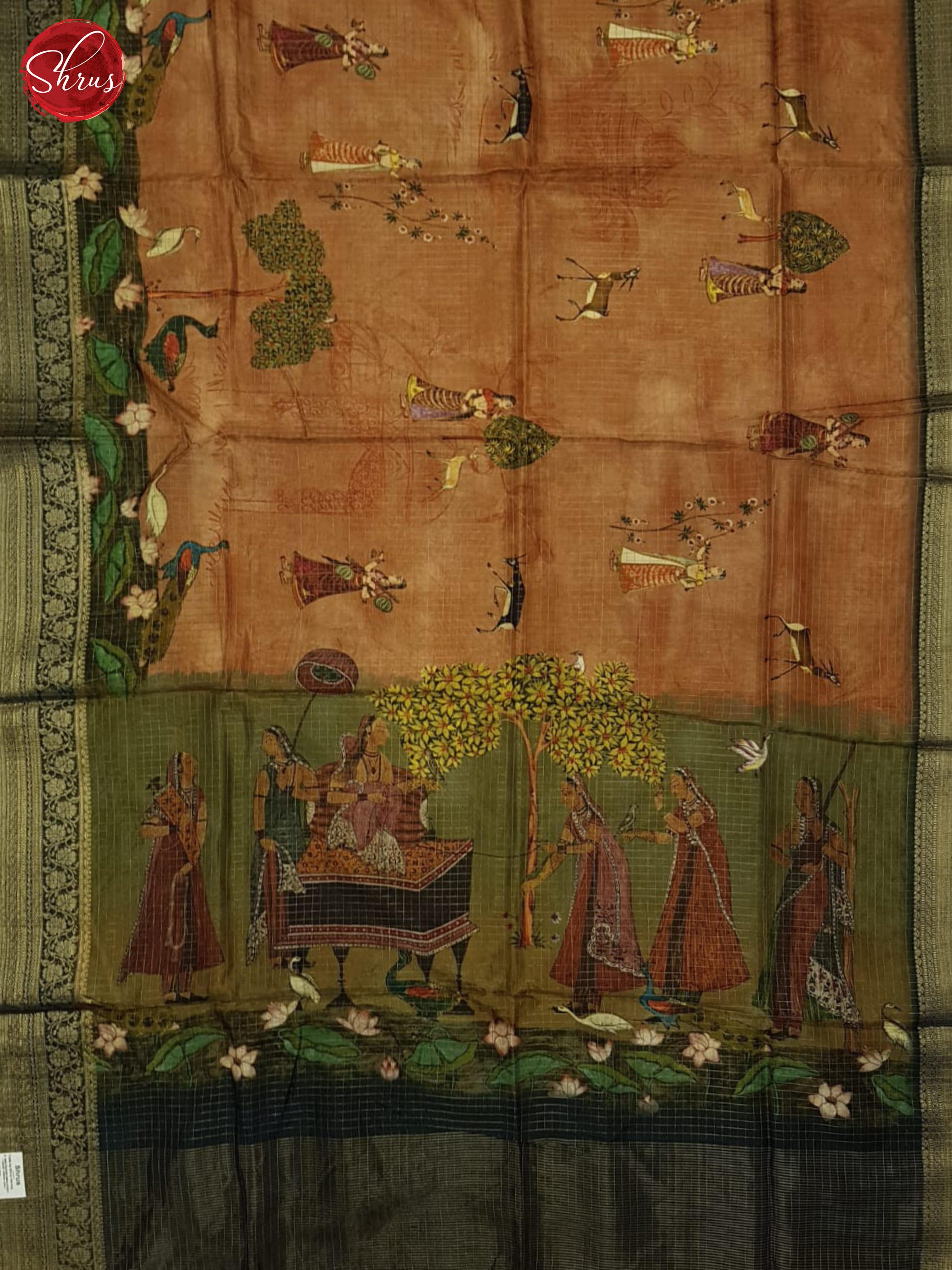 Brown & Green - Semi Crepe Saree - Shop on ShrusEternity.com