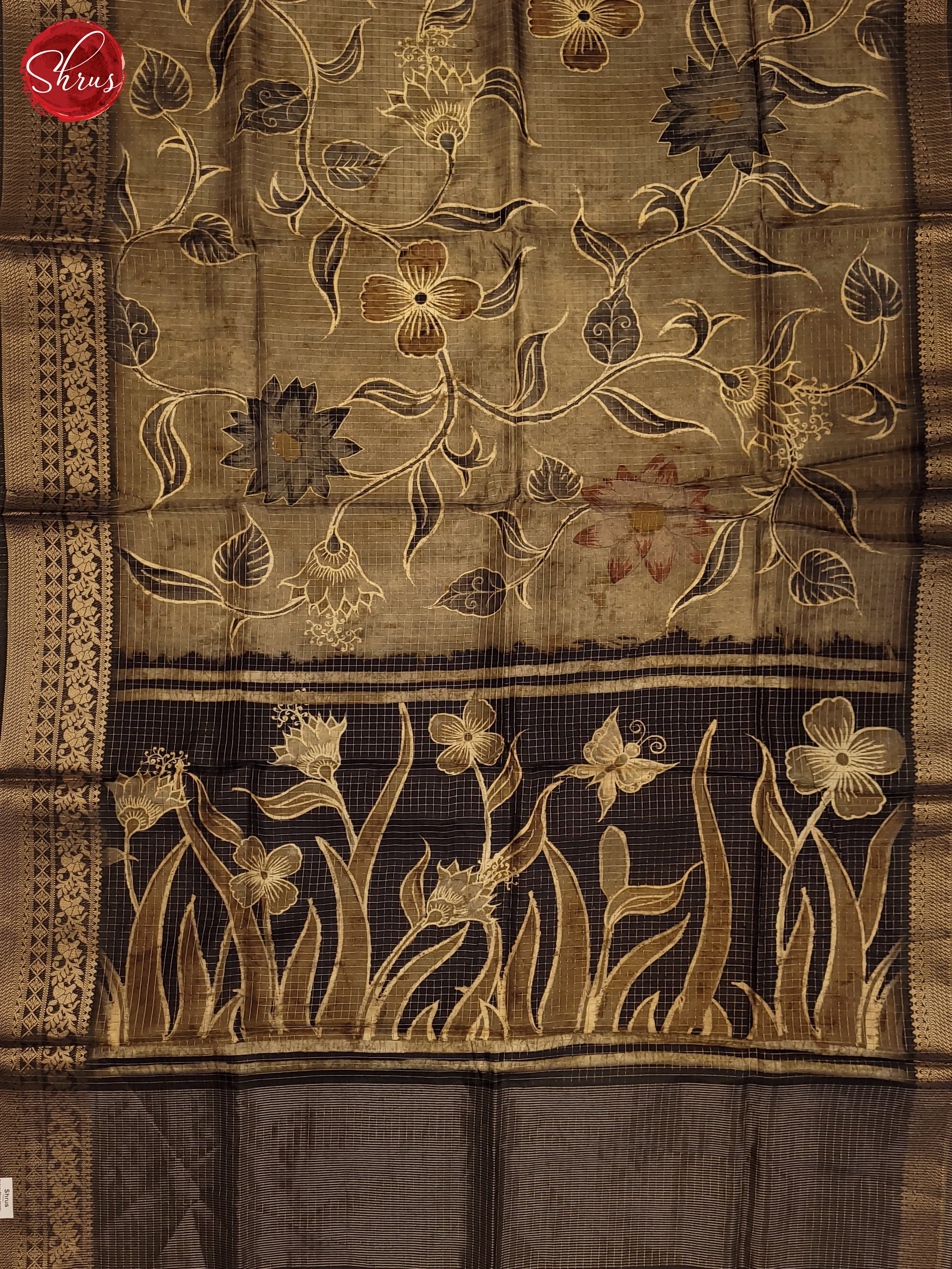 Grey & Brown - Semi Crepe Saree - Shop on ShrusEternity.com