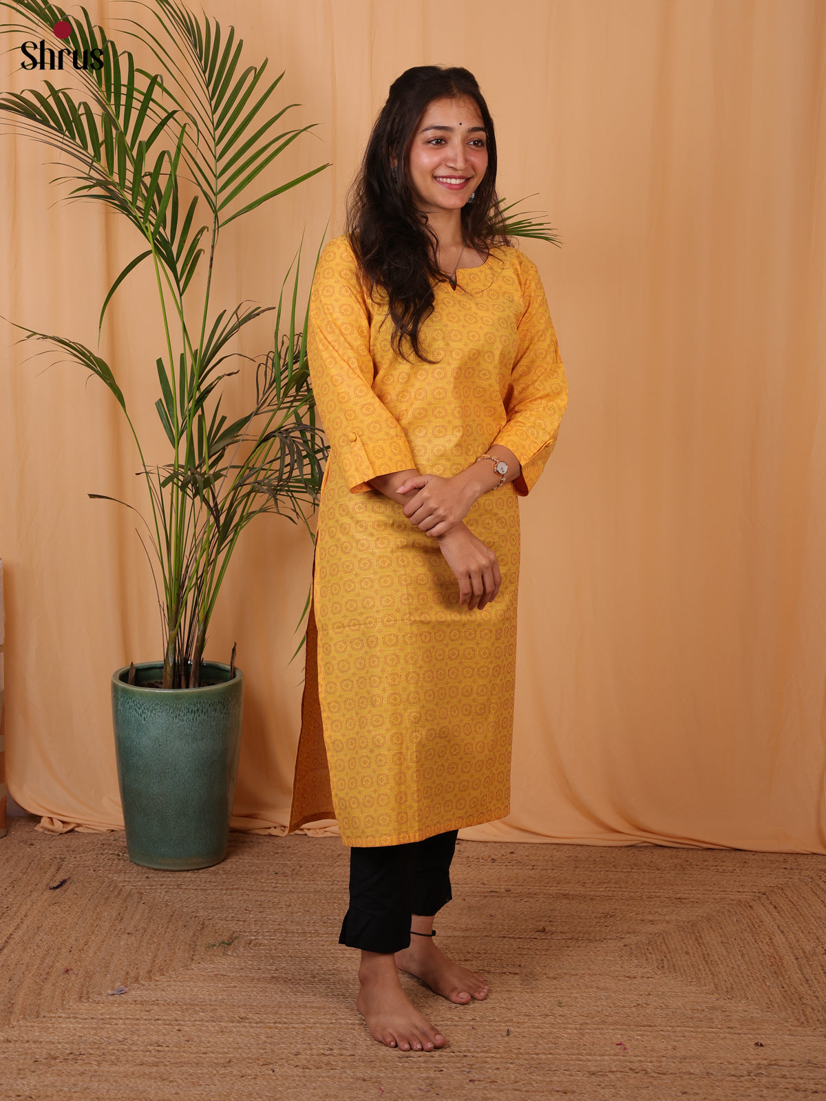 Mustard -pattern Readymade kurti - Shop on ShrusEternity.com