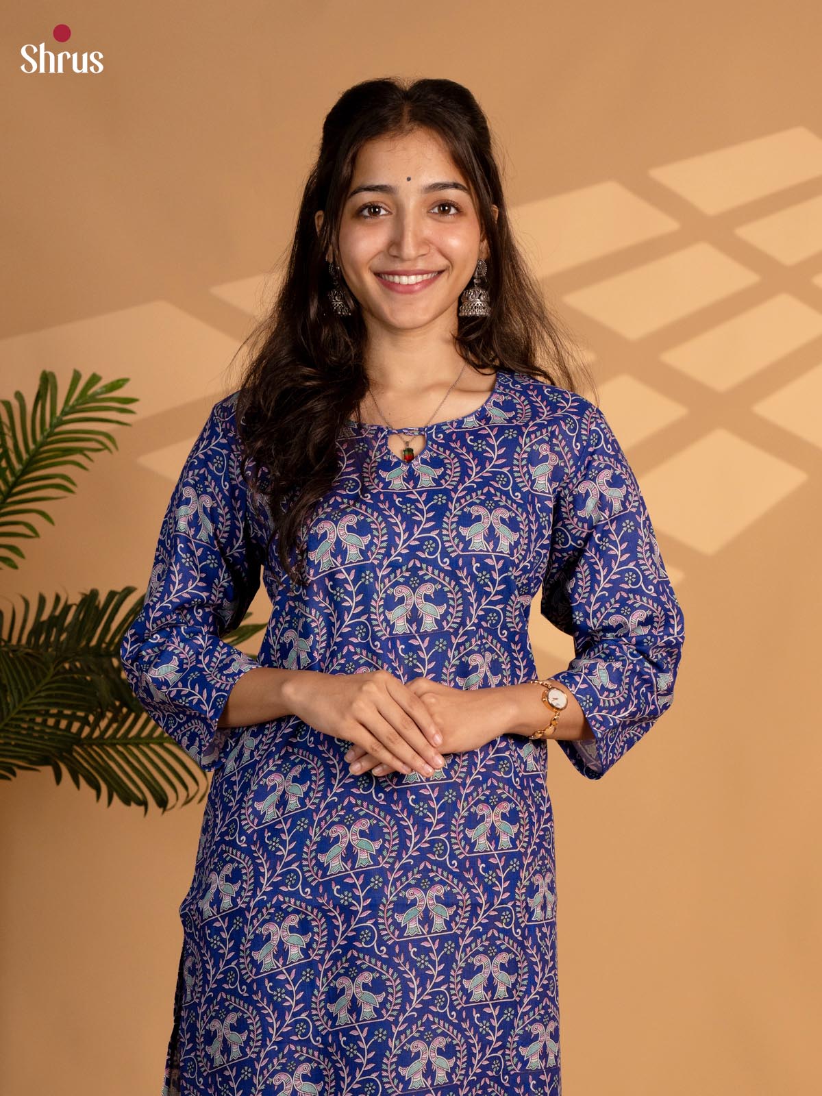 Blue -Madhubani printed Readymade kurti - Shop on ShrusEternity.com