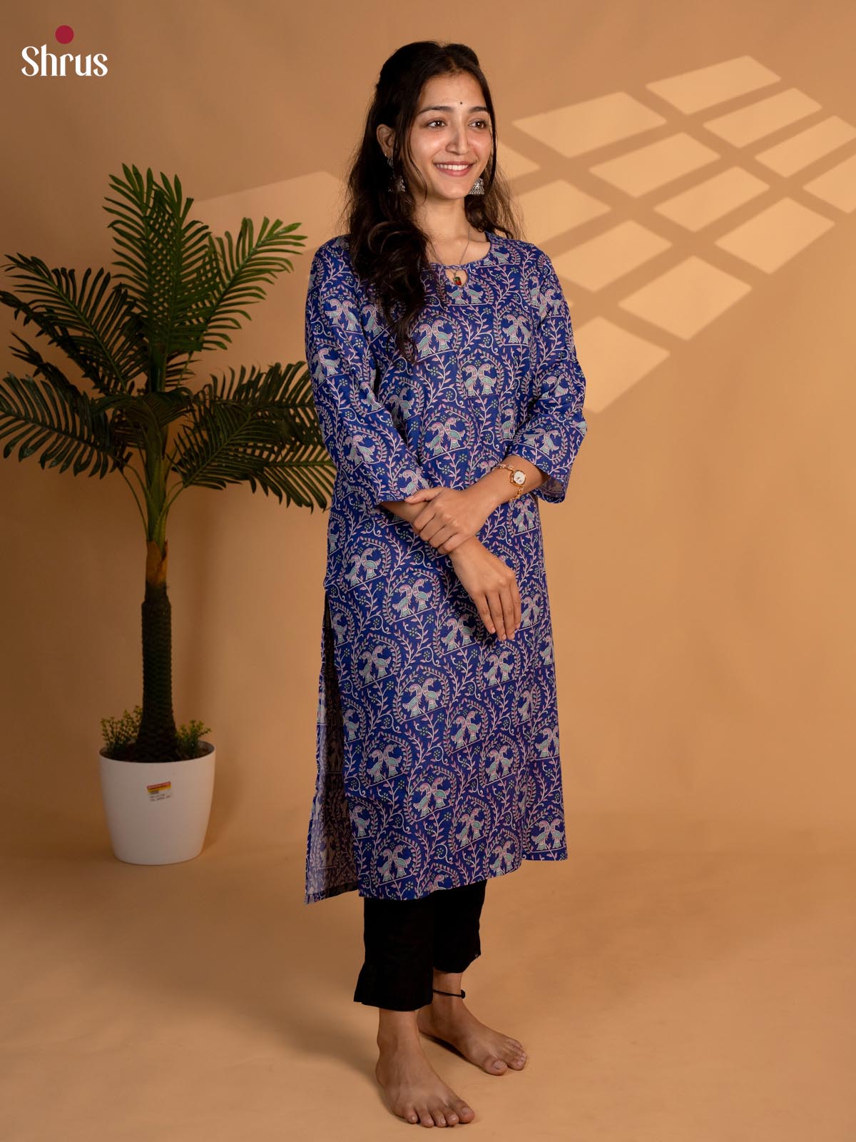 Blue -Madhubani printed Readymade kurti - Shop on ShrusEternity.com