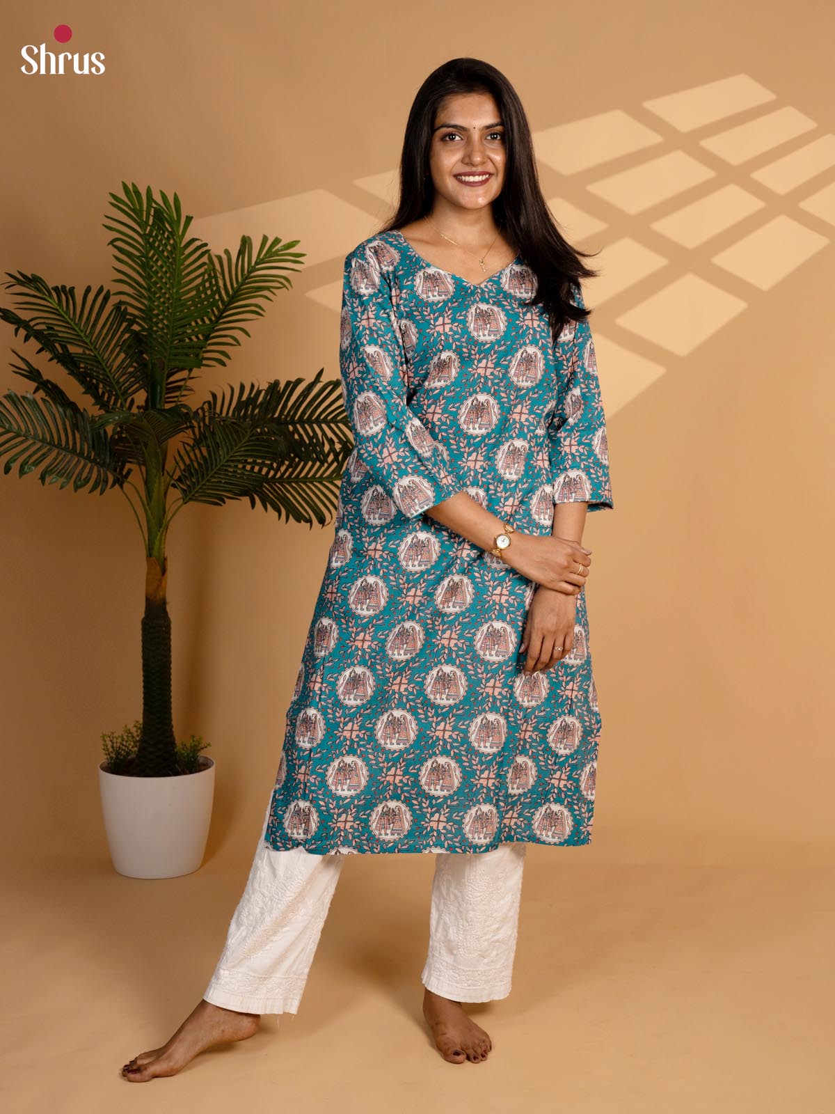 Grey -Madhubani printed Readymade kurti - Shop on ShrusEternity.com