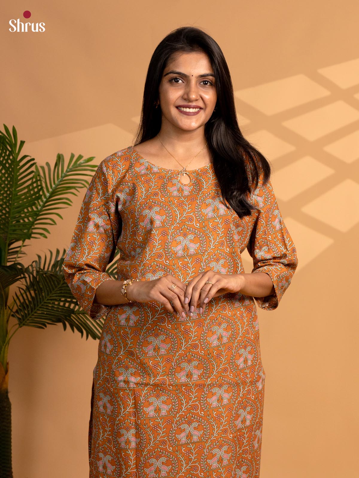 Orange - madhubani Printed Readymade kurti - Shop on ShrusEternity.com