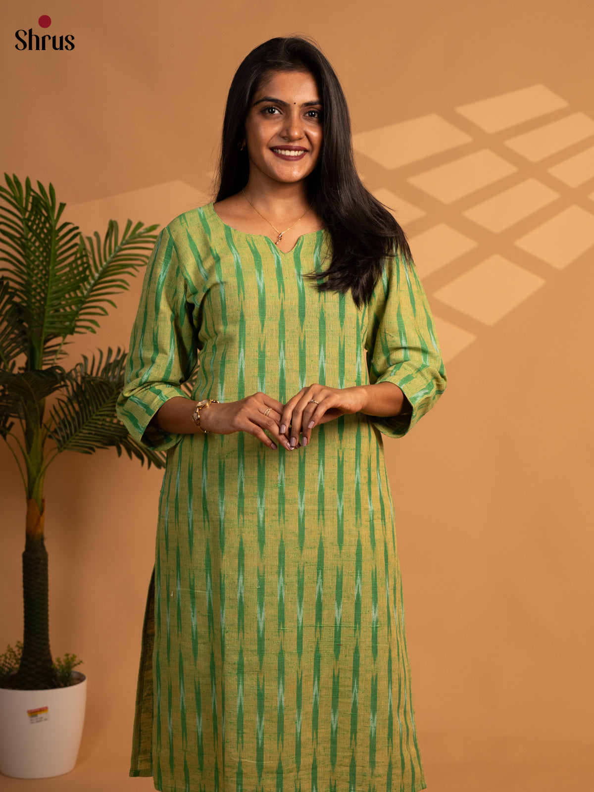 Green - Ikkat Readymade Kurti - Shop on ShrusEternity.com