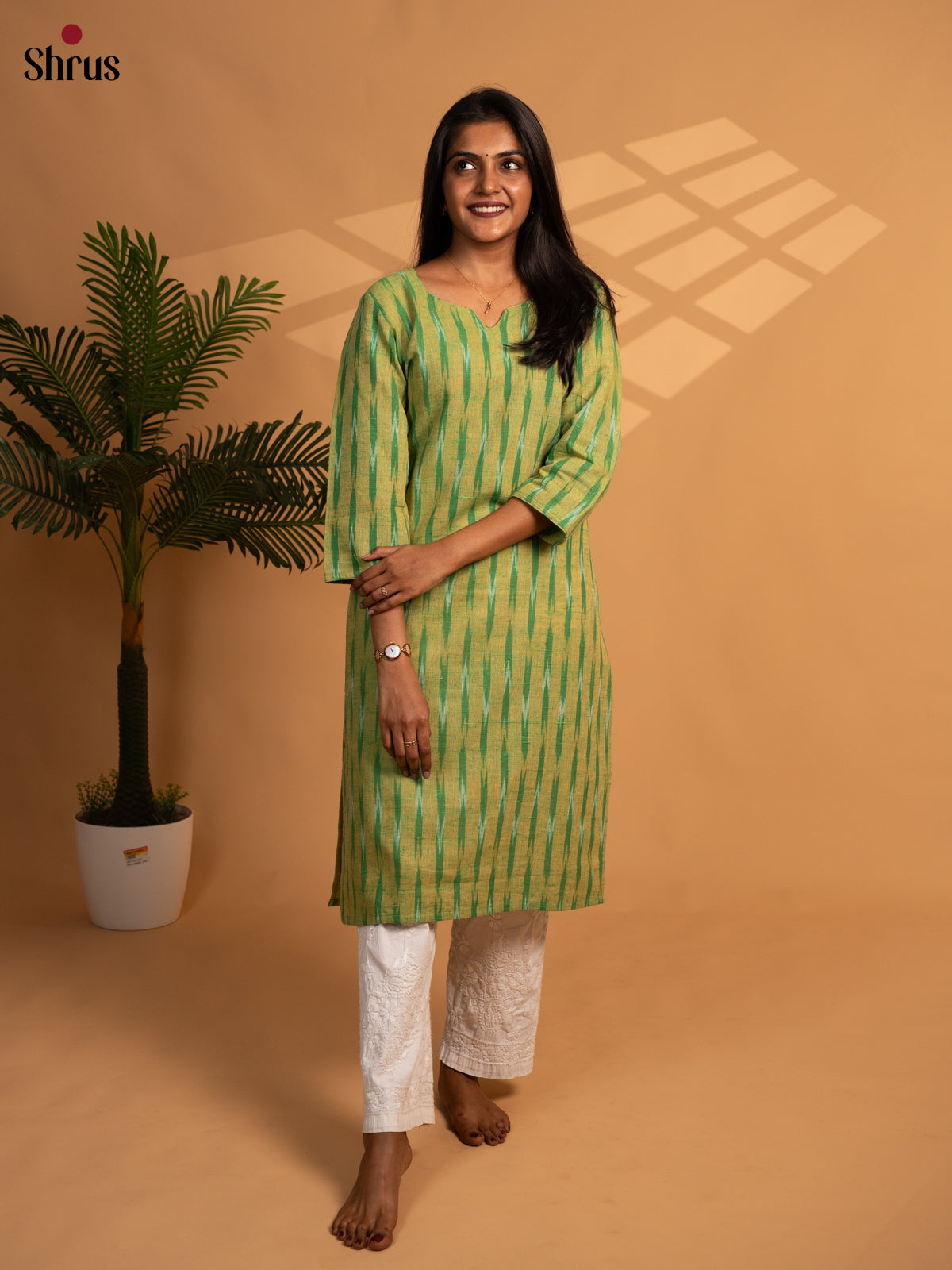Green - Ikkat Readymade Kurti - Shop on ShrusEternity.com