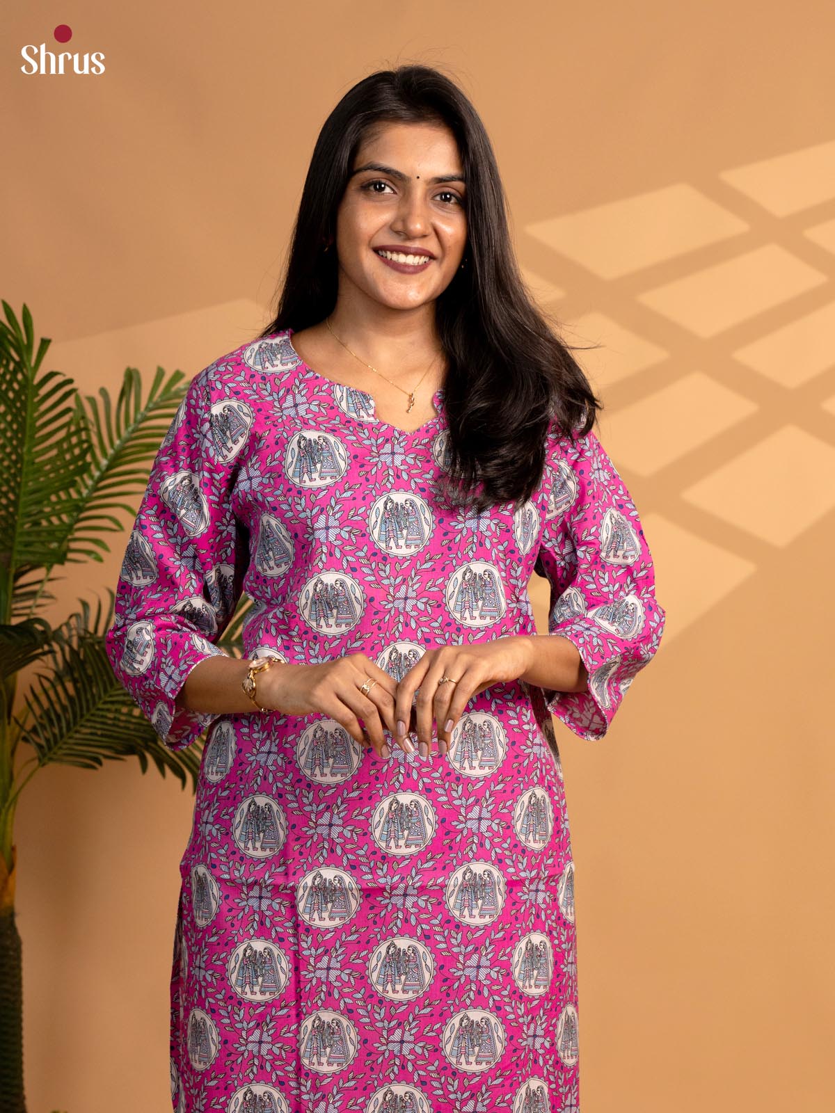 Pink -madhubani printed Readymade kurti - Shop on ShrusEternity.com