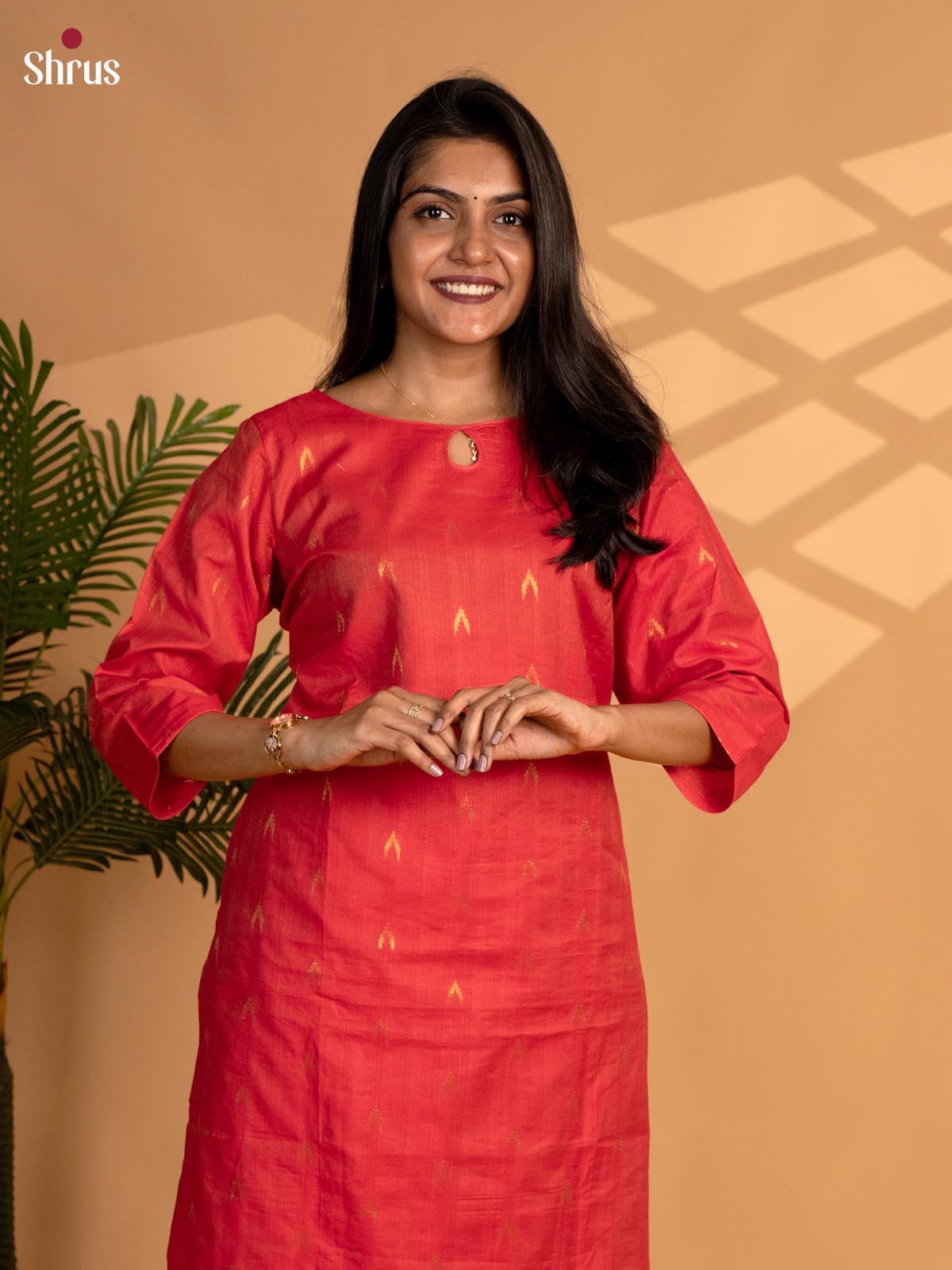 Red - Readymade zari butta kurti - Shop on ShrusEternity.com