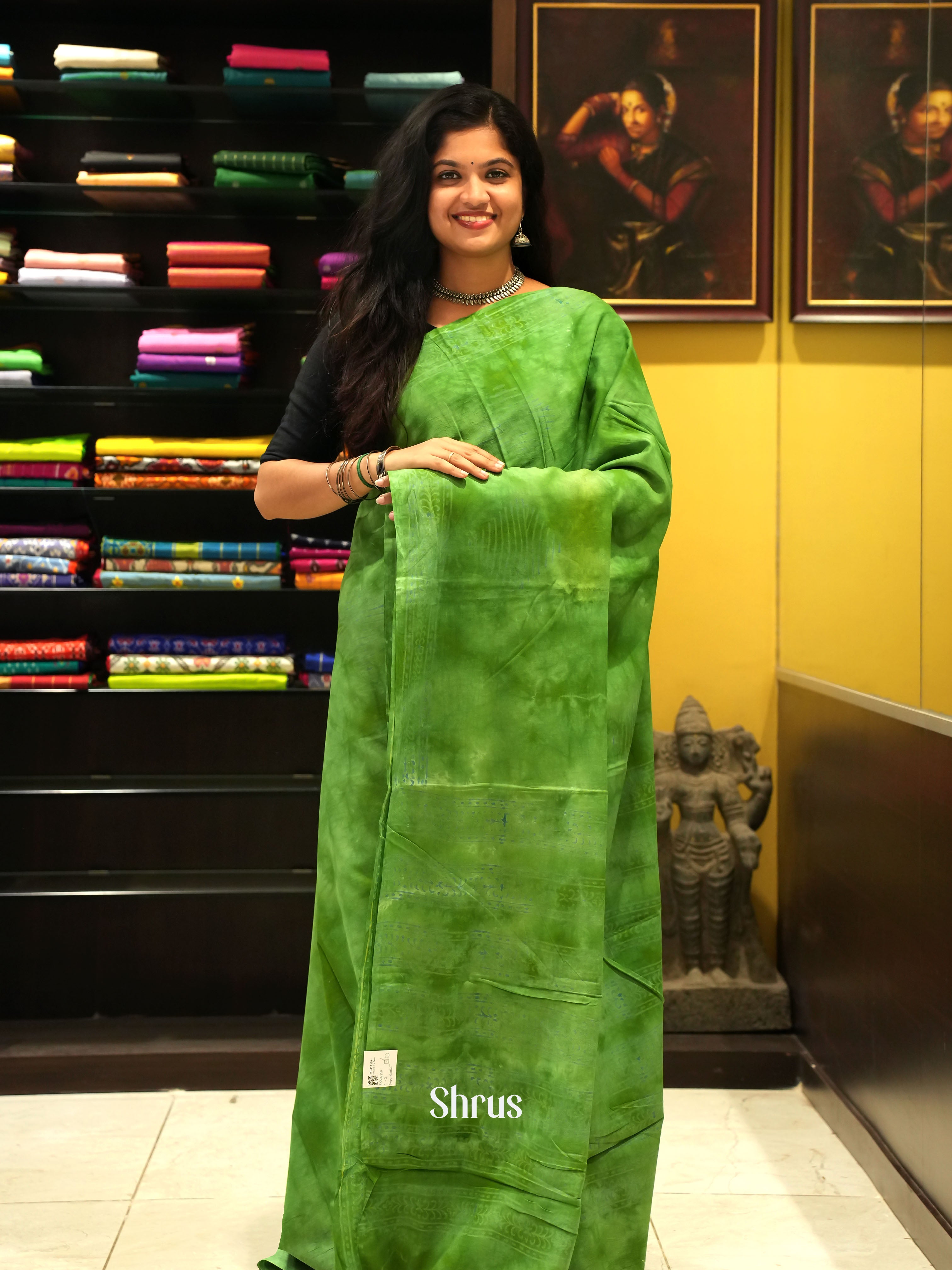 Green - Jaipur cotton Saree - Shop on ShrusEternity.com