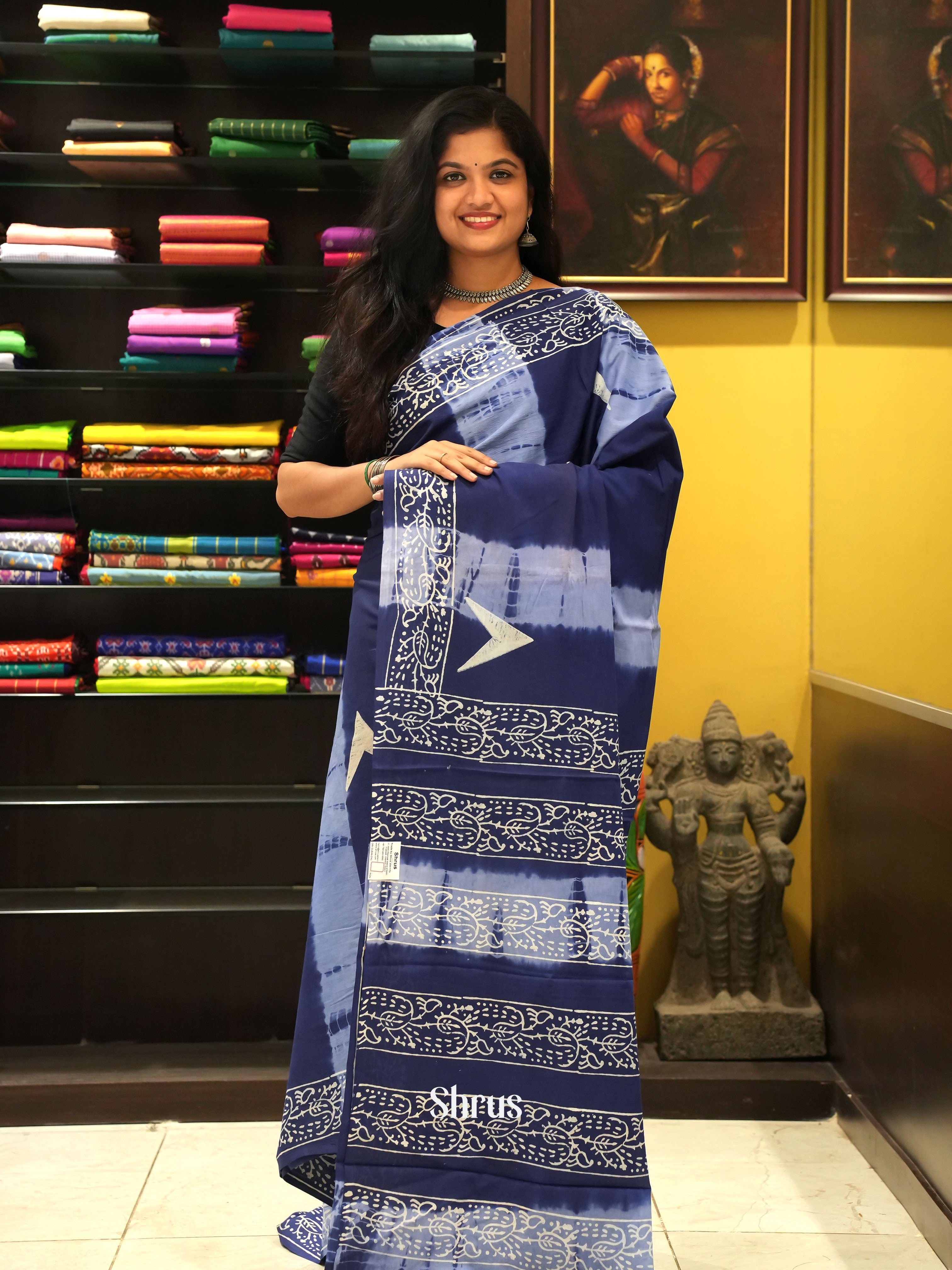 Light & Dark Blue - Jaipur cotton Saree - Shop on ShrusEternity.com
