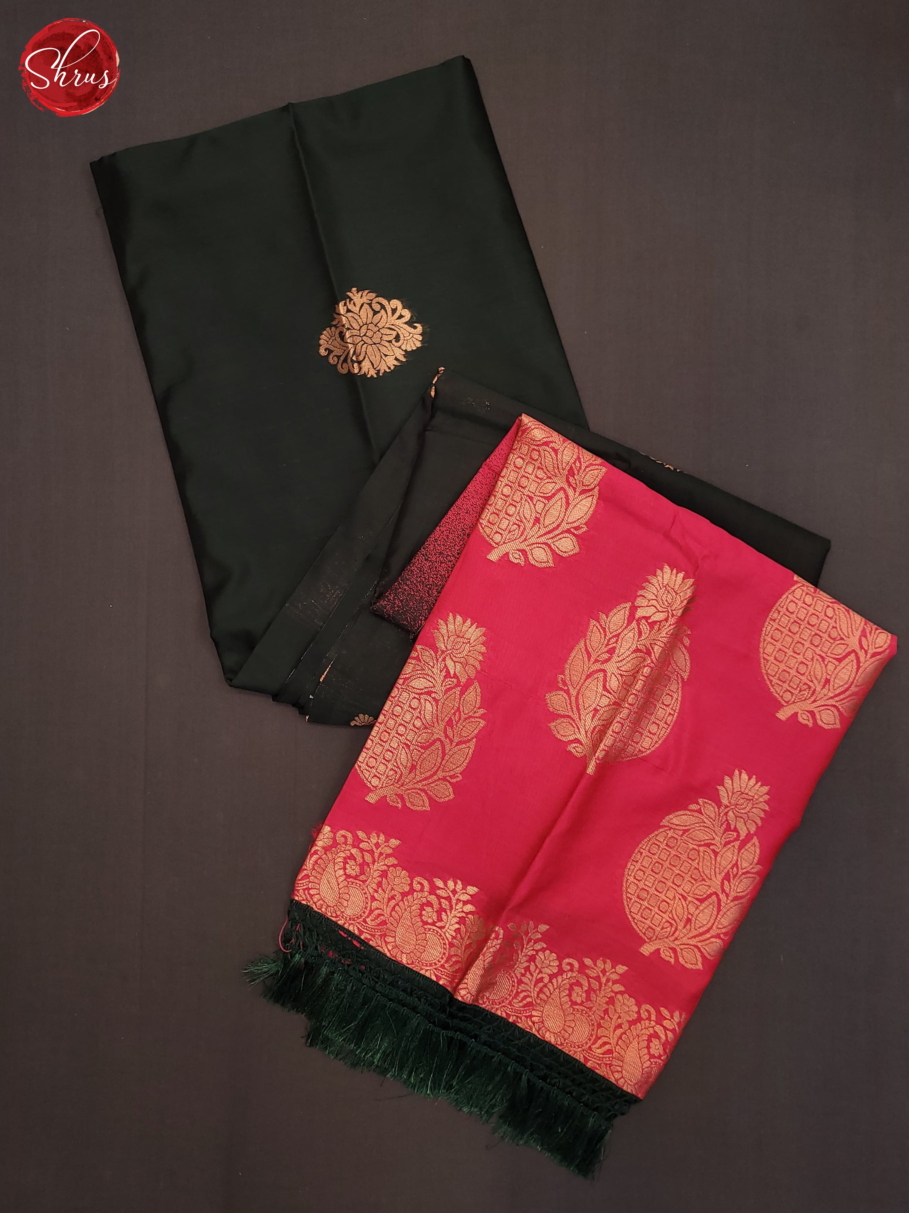Bottle Green & Pink - Semi Softsilk Saree - Shop on ShrusEternity.com