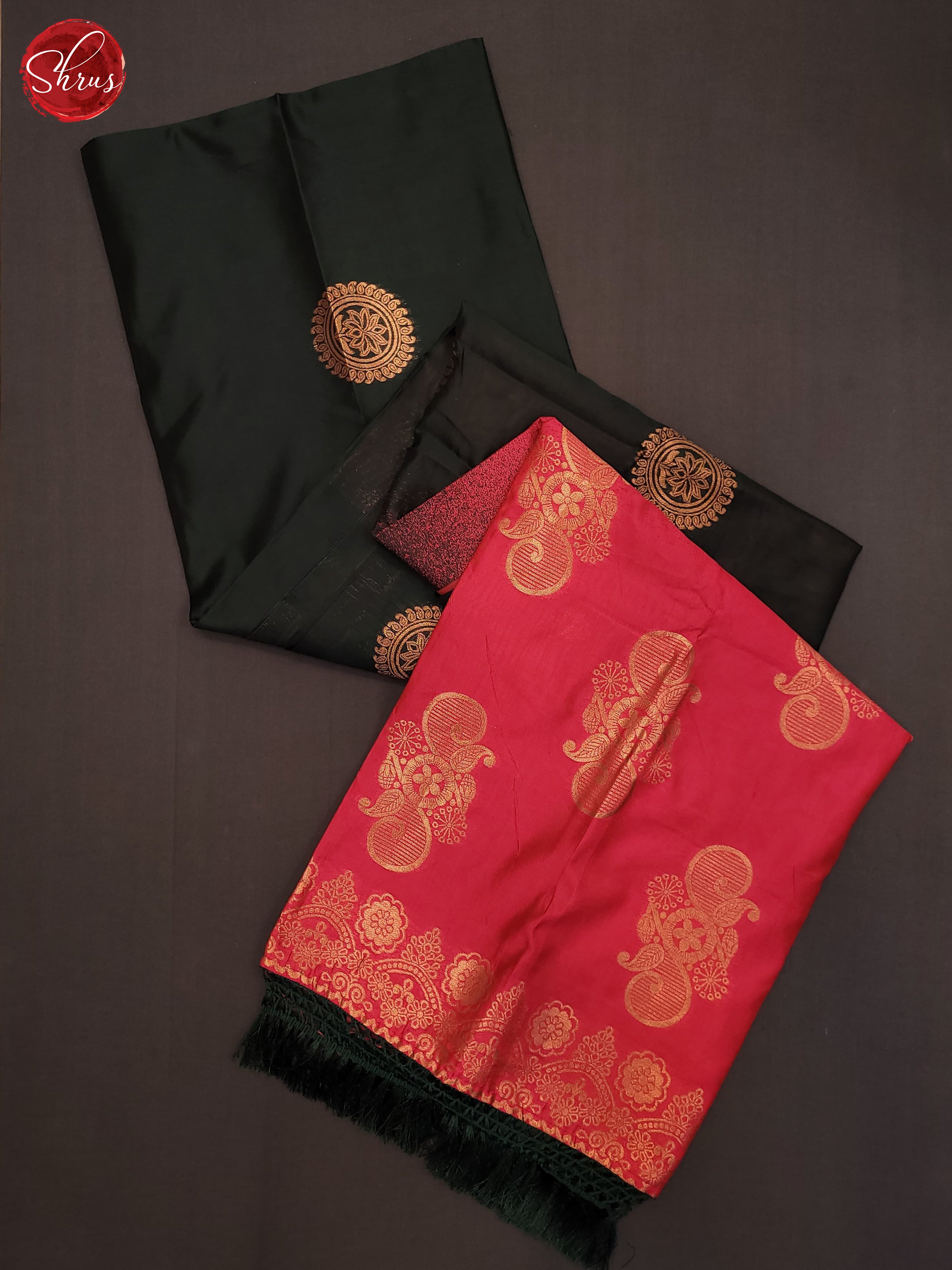 Bottle gReen & Pink - Semi Softsilk Saree - Shop on ShrusEternity.com