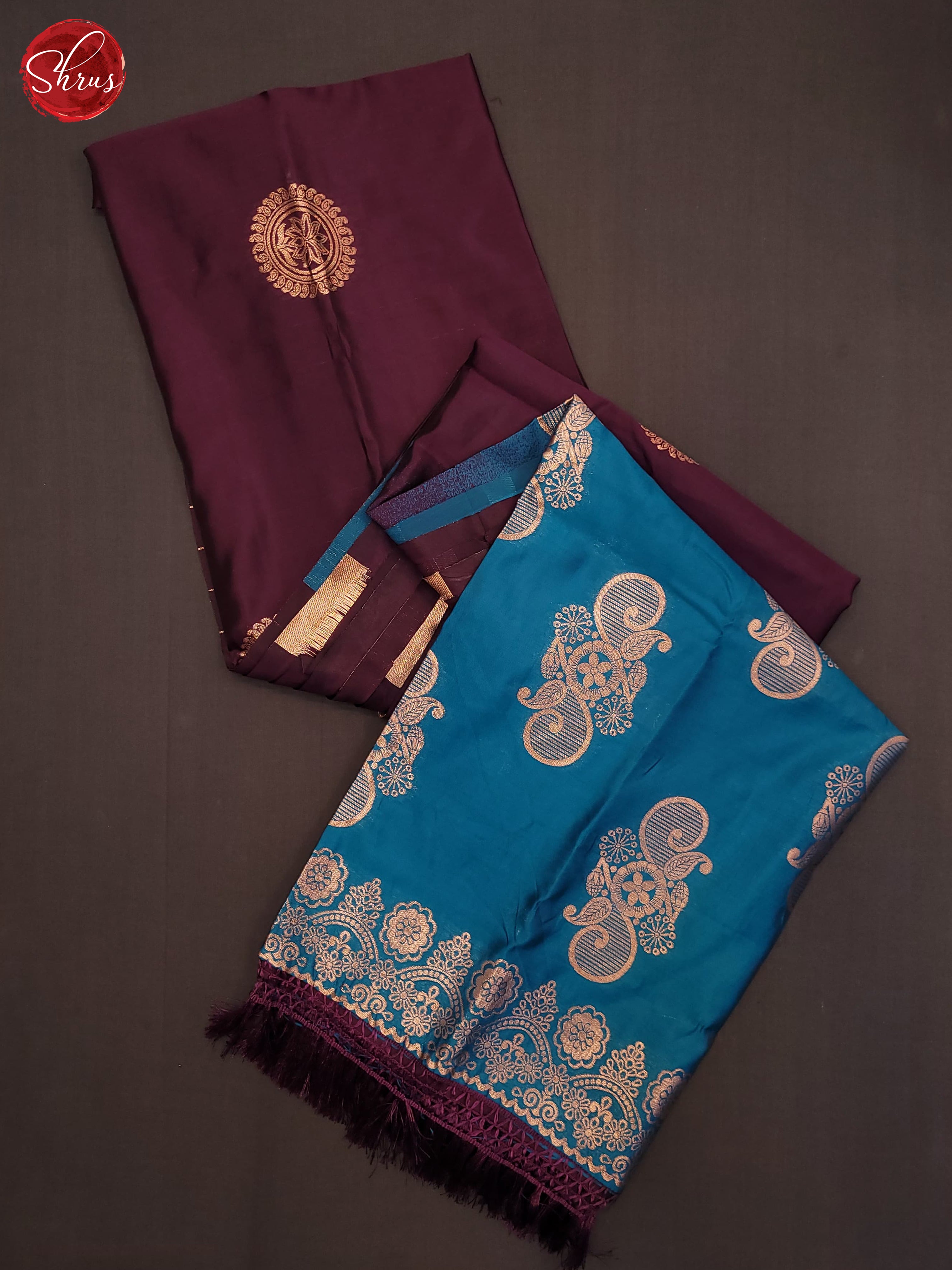 Wine & Blue - Semi Softsilk Saree - Shop on ShrusEternity.com