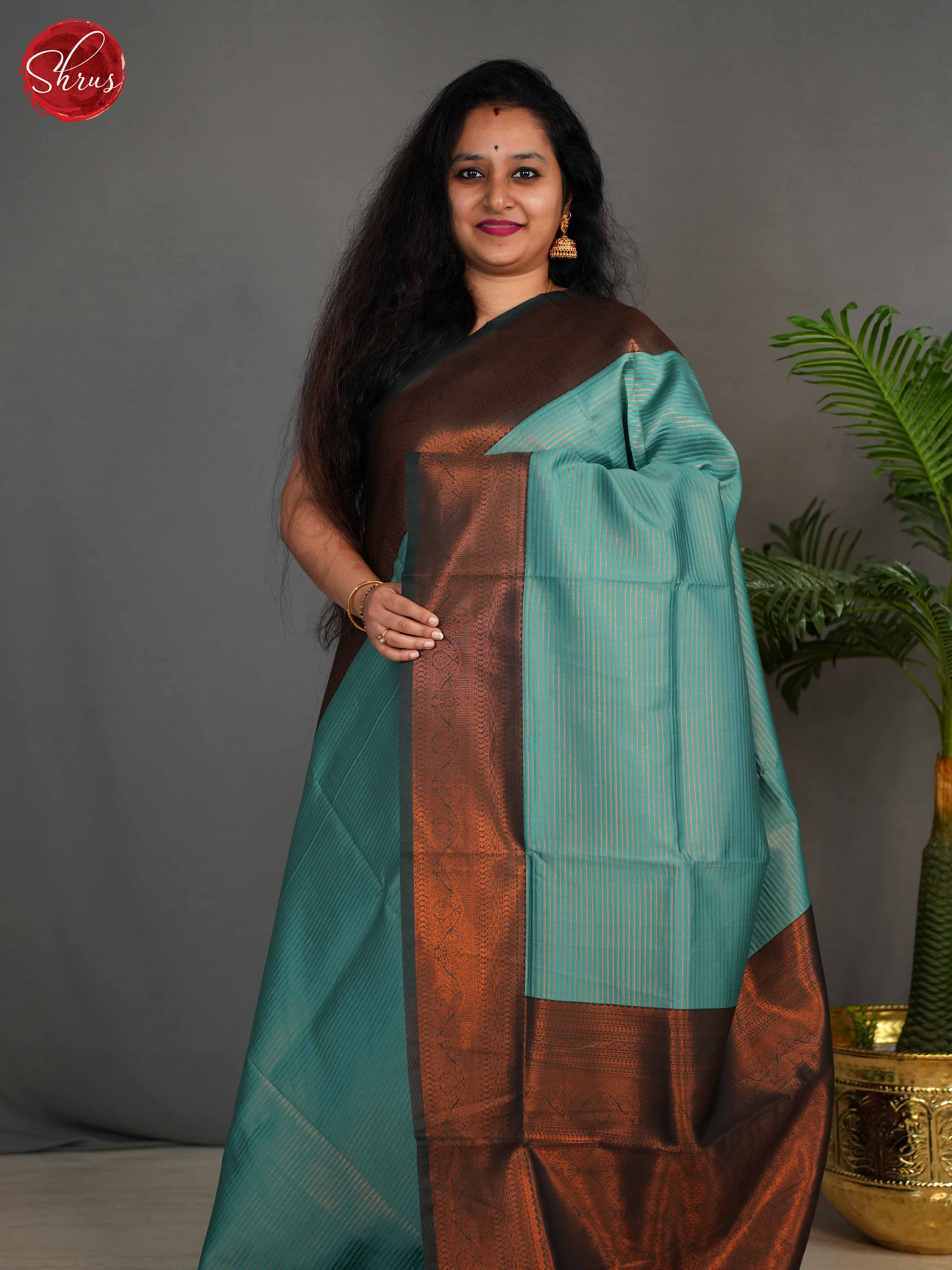 Teal & Green- Semi Kanchipuram Saree - Shop on ShrusEternity.com