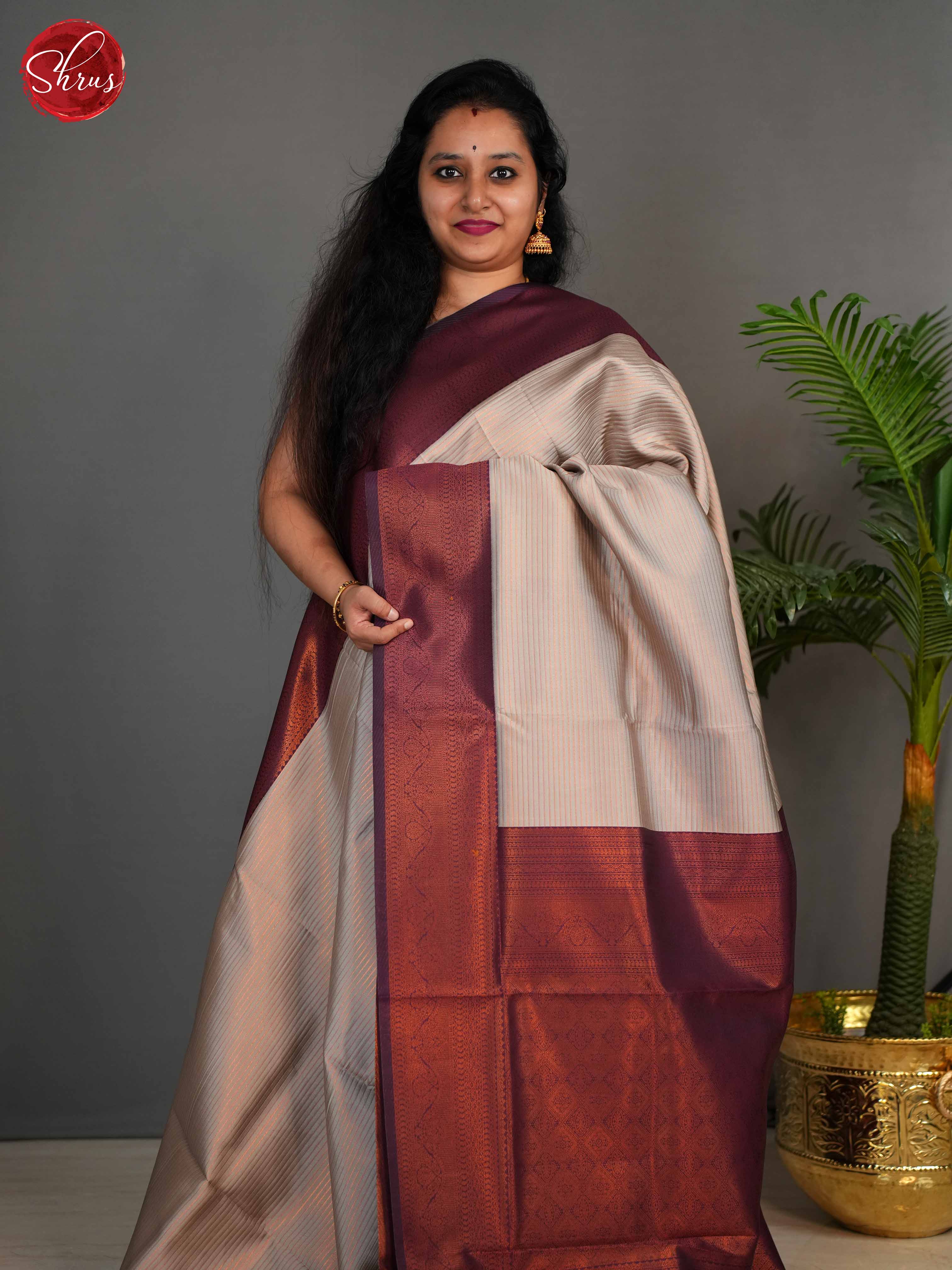 Grey & Wine- Semi Kanchipuram Saree - Shop on ShrusEternity.com