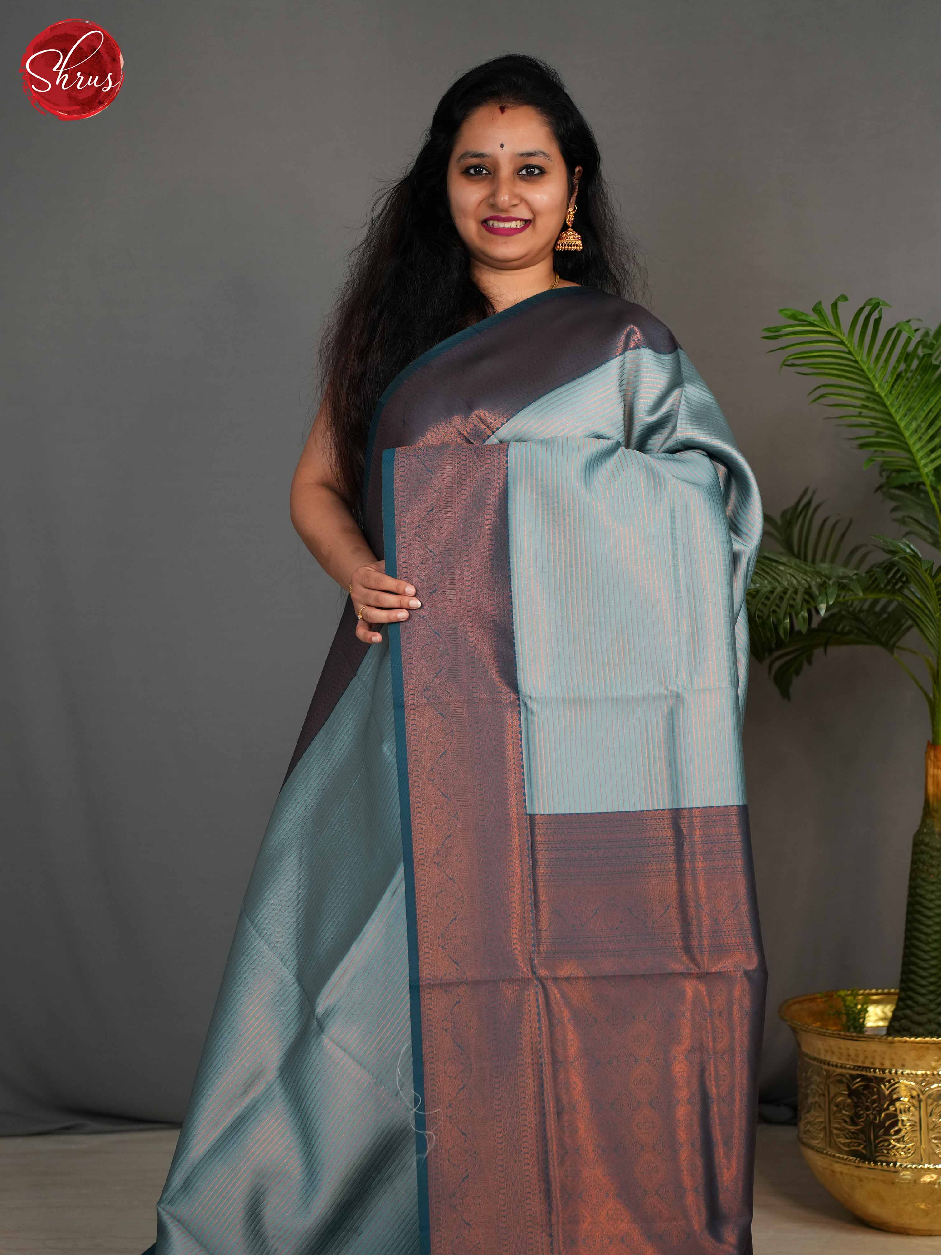 Blue & Navy Blue - Semi Kanchipuram Saree - Shop on ShrusEternity.com