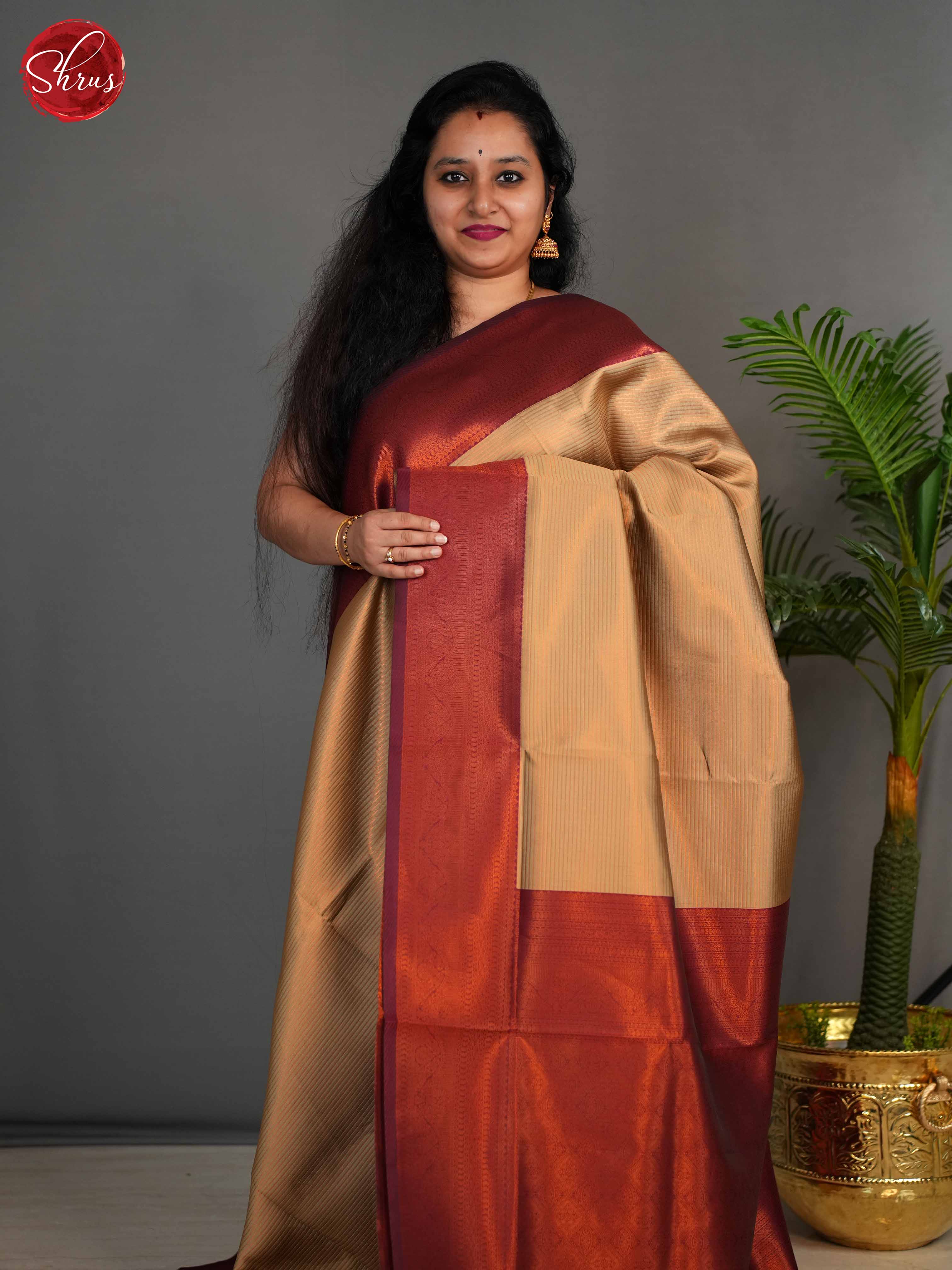 Beige & Brown- Semi Kanchipuram Saree - Shop on ShrusEternity.com