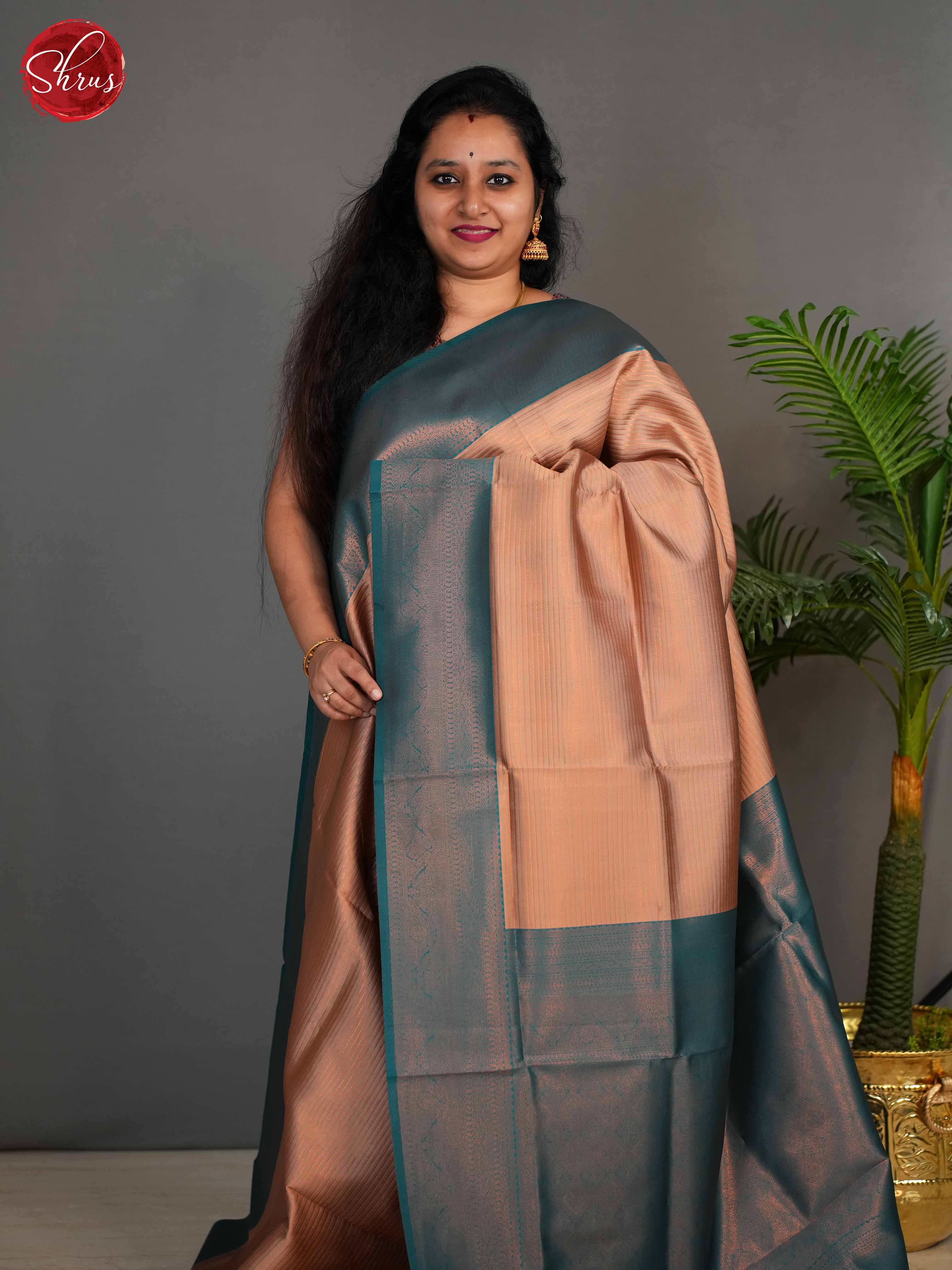 Beige & Green - Semi Kanchipuram Saree - Shop on ShrusEternity.com