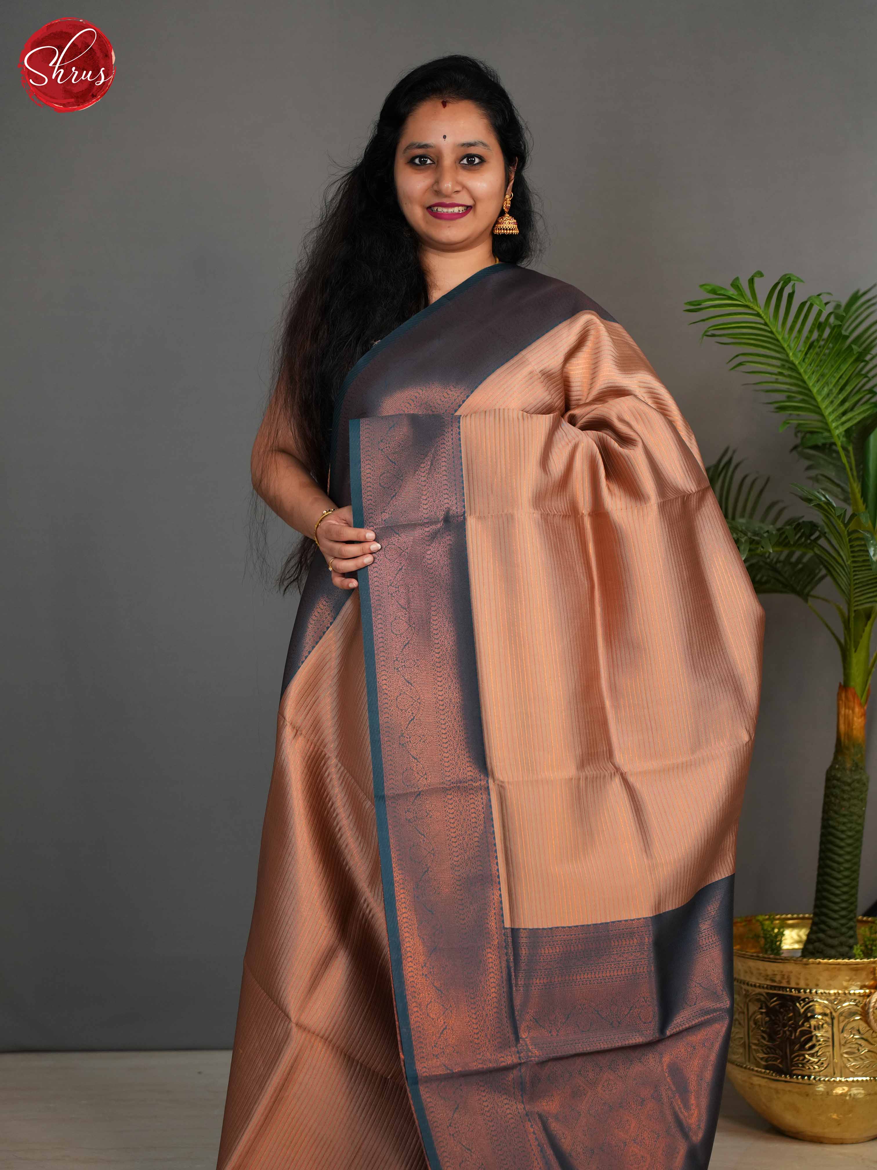Beige & Blue - Semi Kanchipuram Saree - Shop on ShrusEternity.com