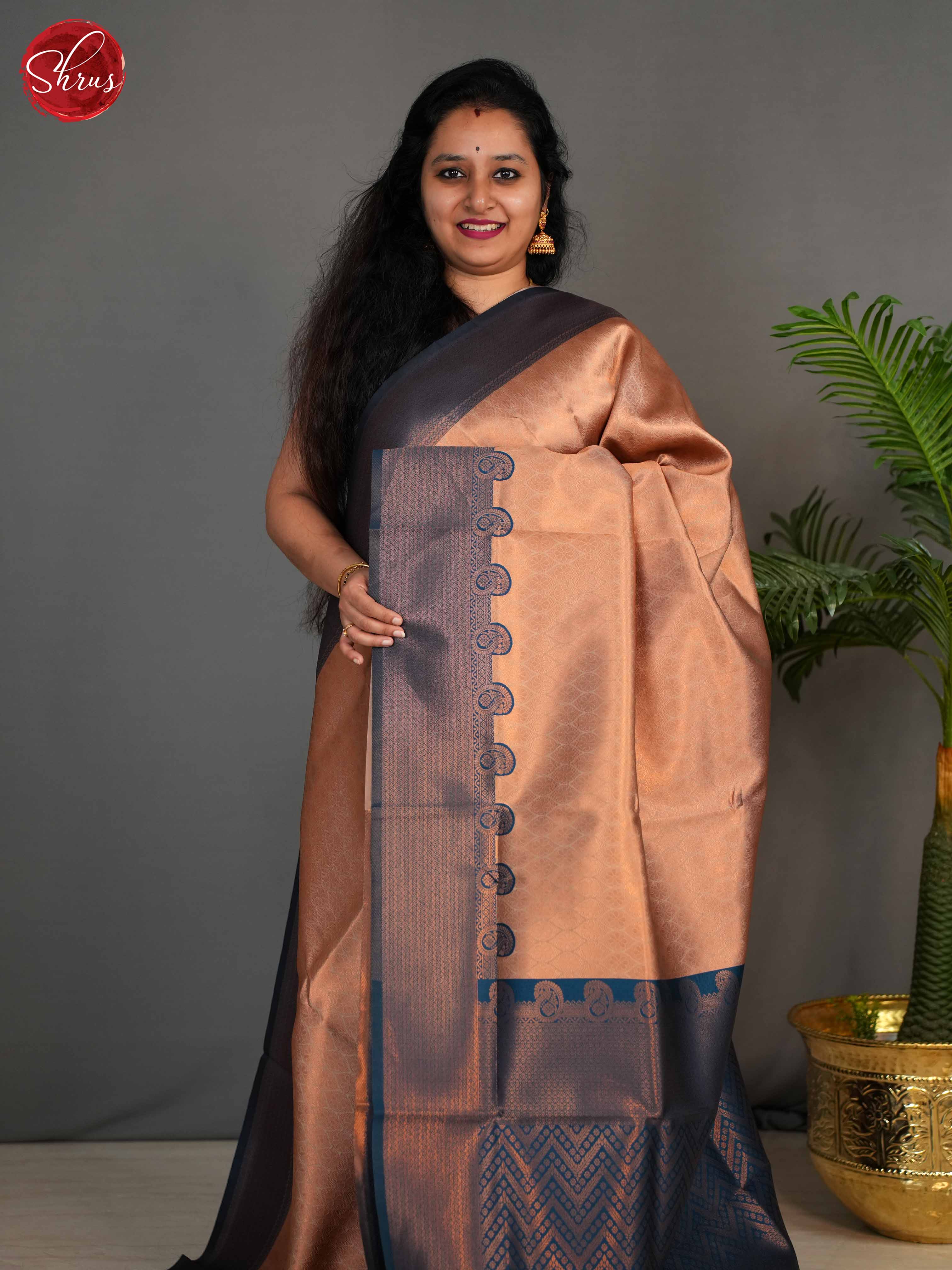 Beige & Blue - Semi Kanchipuram Saree - Shop on ShrusEternity.com