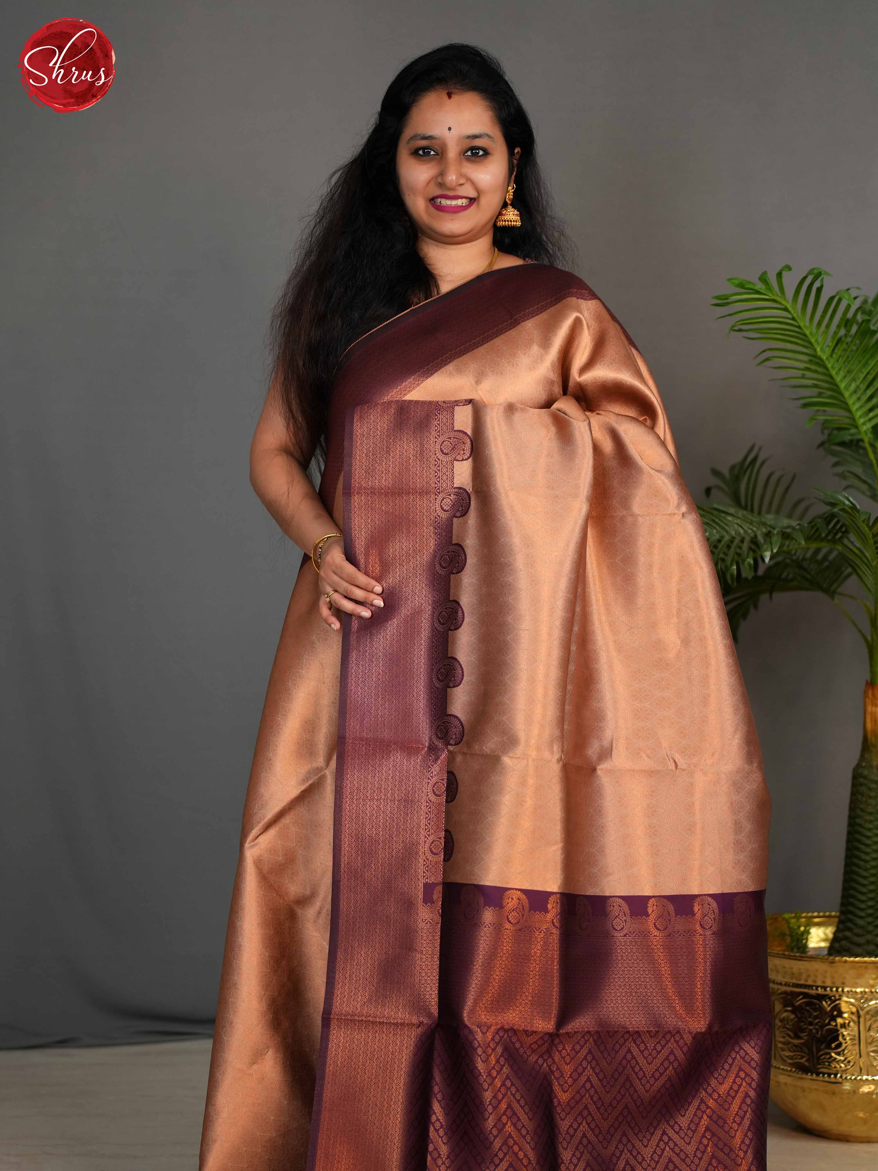 Beige & Maroon - Semi Kanchipuram Saree - Shop on ShrusEternity.com