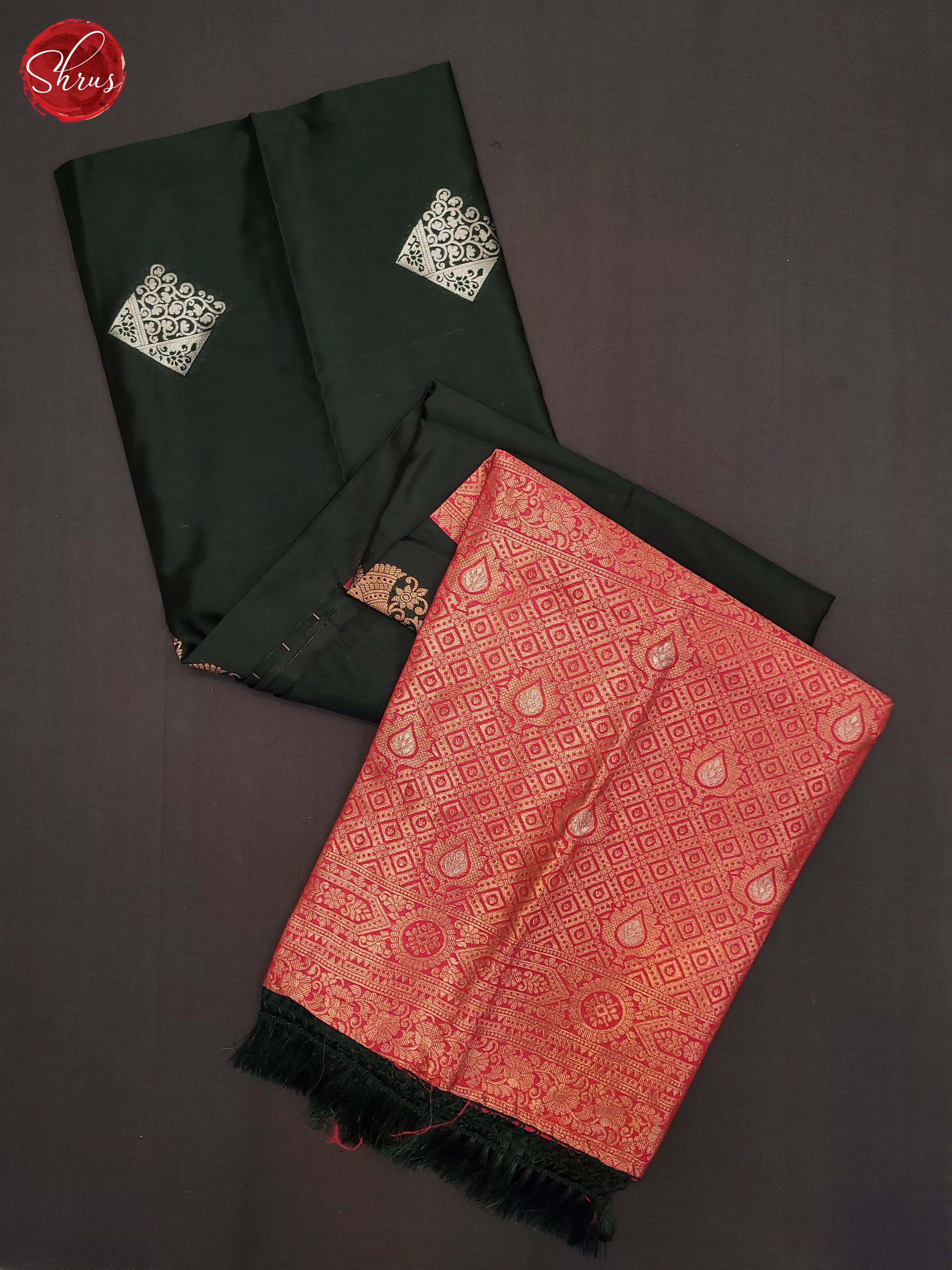 Bottle Green & Pink- Semi Softsilk Saree - Shop on ShrusEternity.com