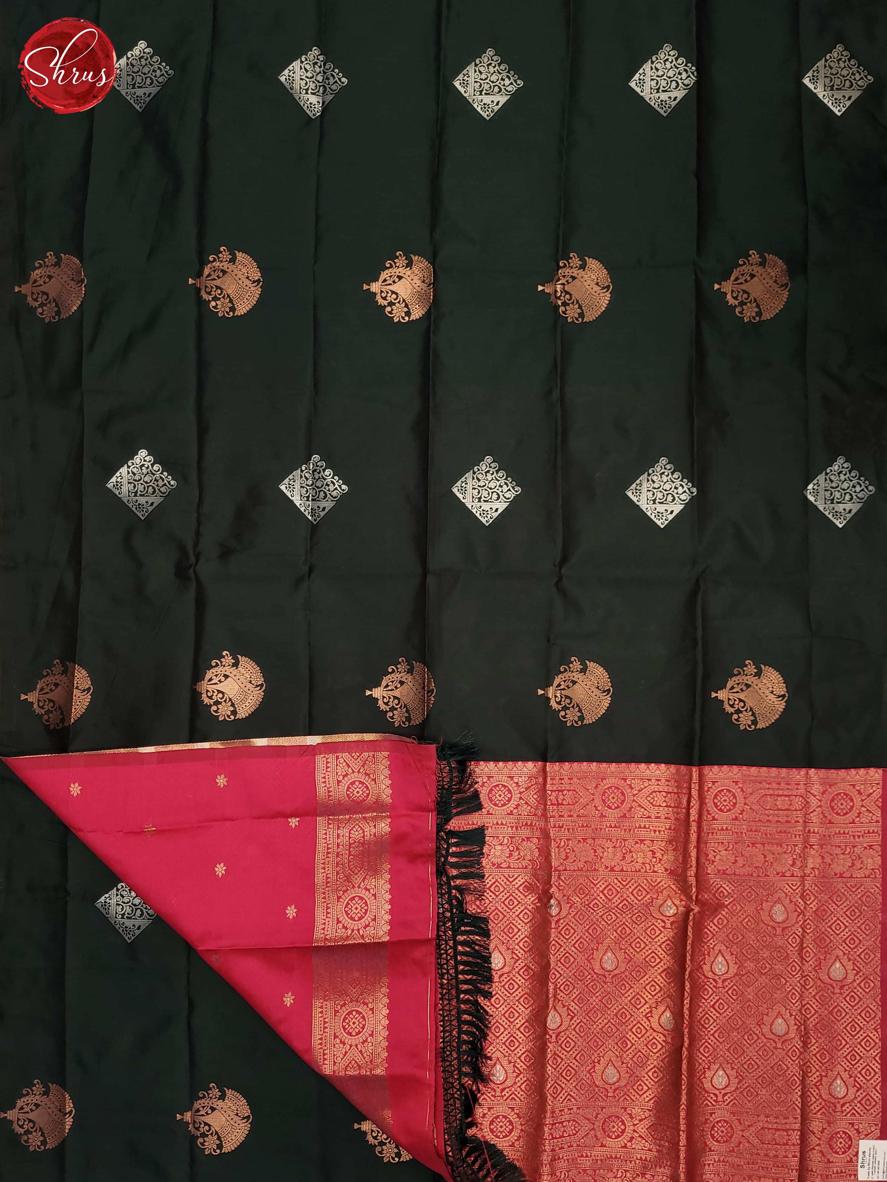 Bottle Green & Pink- Semi Softsilk Saree - Shop on ShrusEternity.com