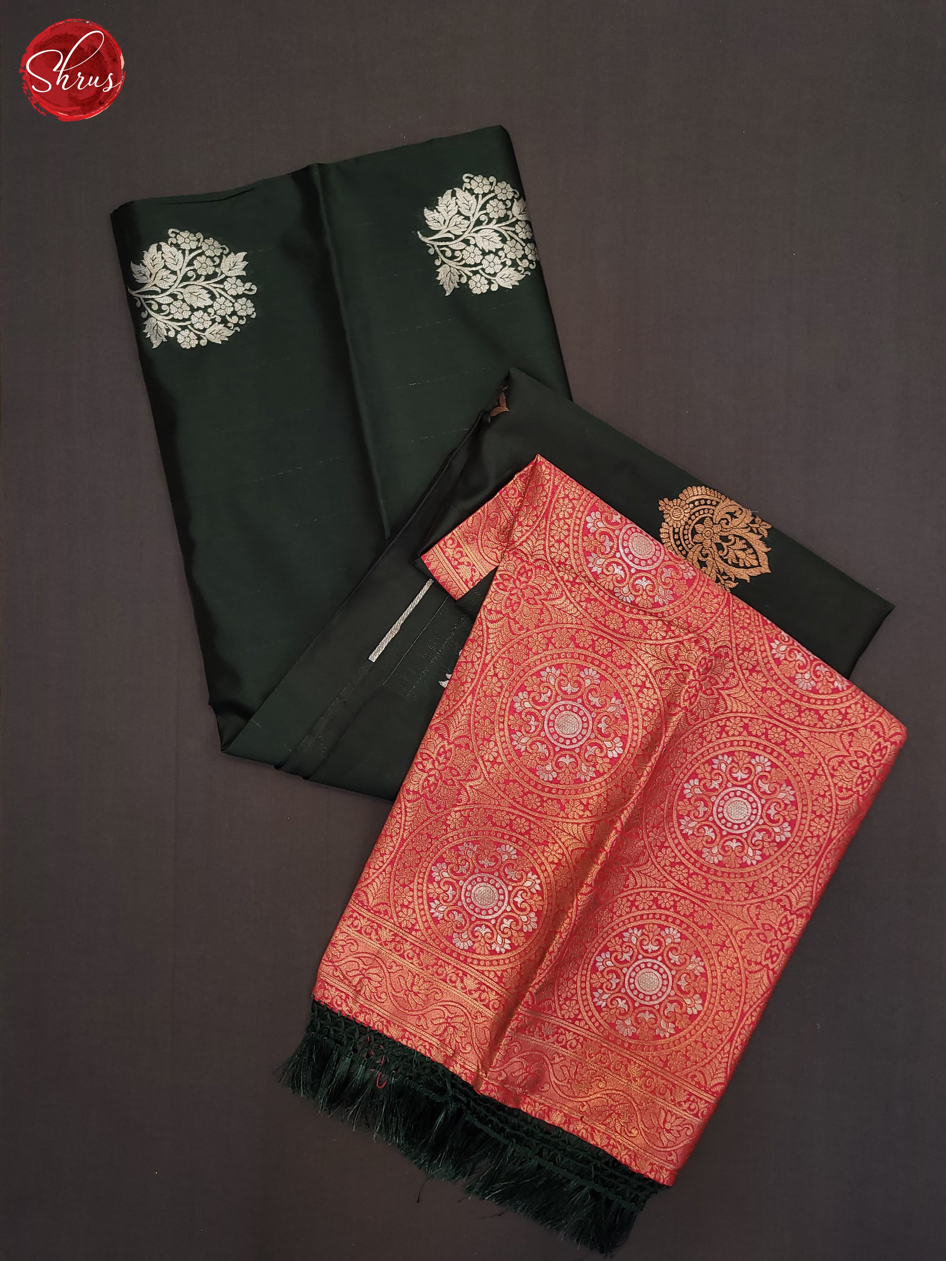 Bottle Green & Pink - Semi Softsilk Saree - Shop on ShrusEternity.com