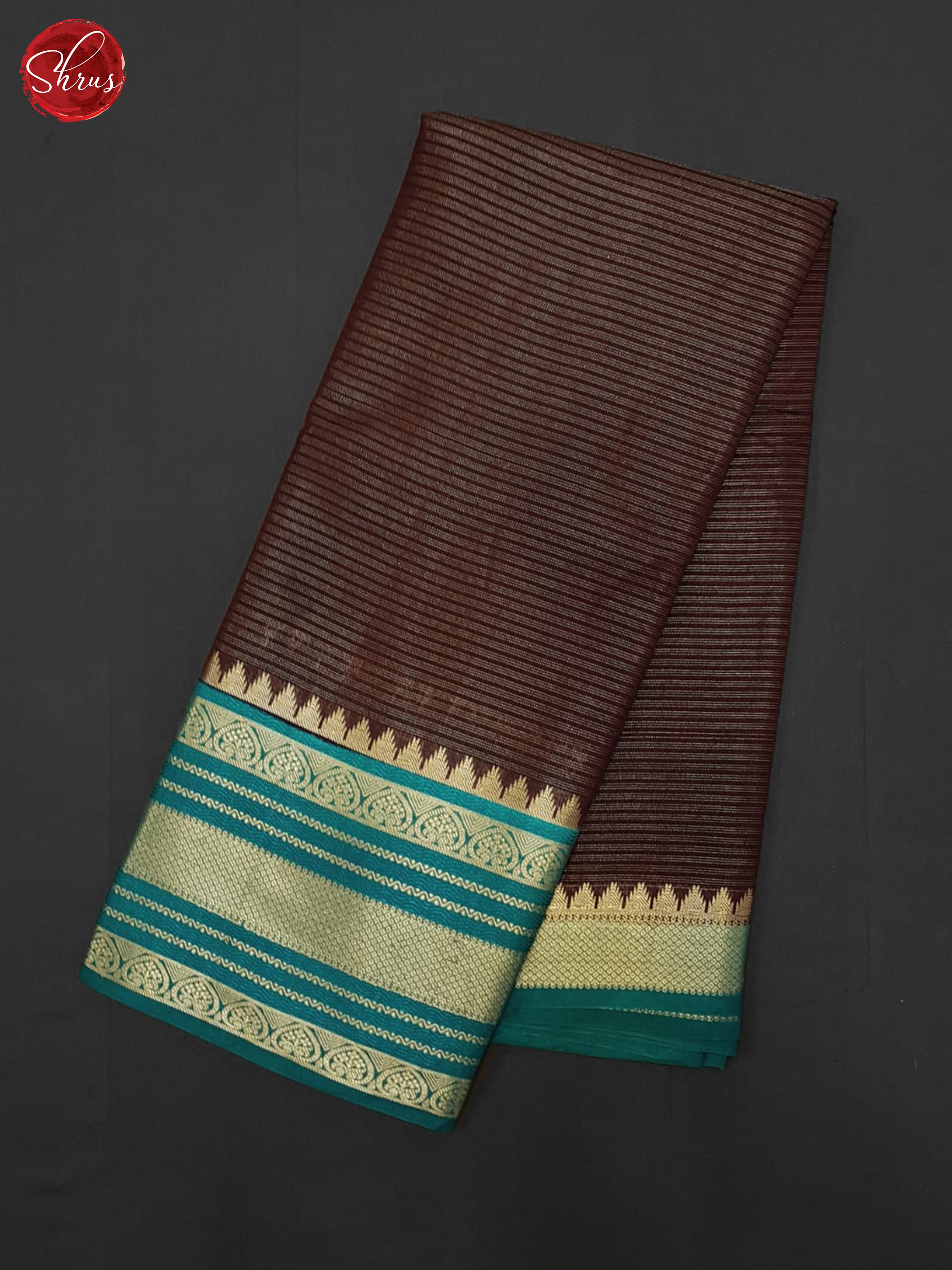 Brown & Blue - Semi Dupion Saree - Shop on ShrusEternity.com
