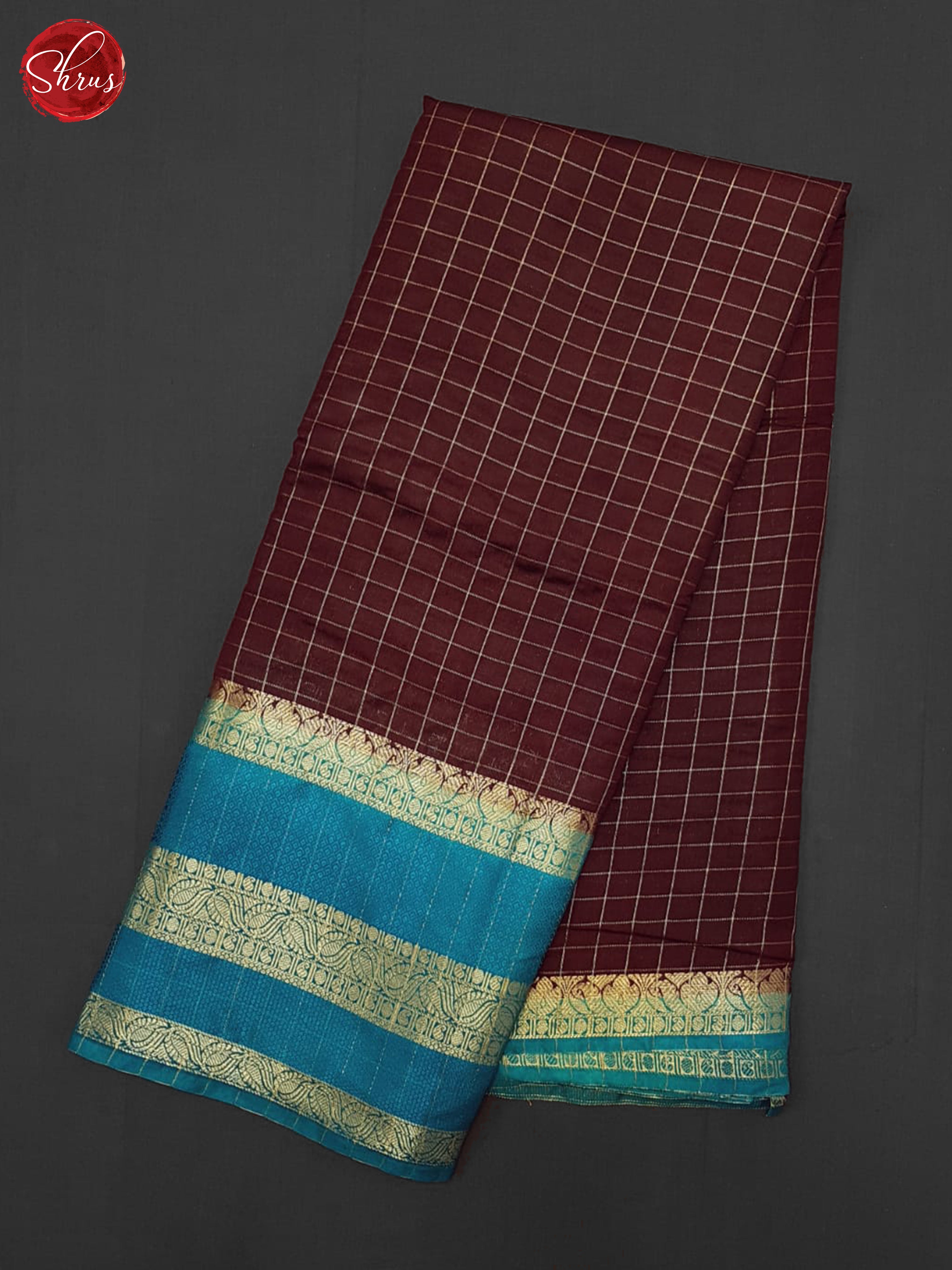 Brown & Blue - Semi Dupion Saree - Shop on ShrusEternity.com