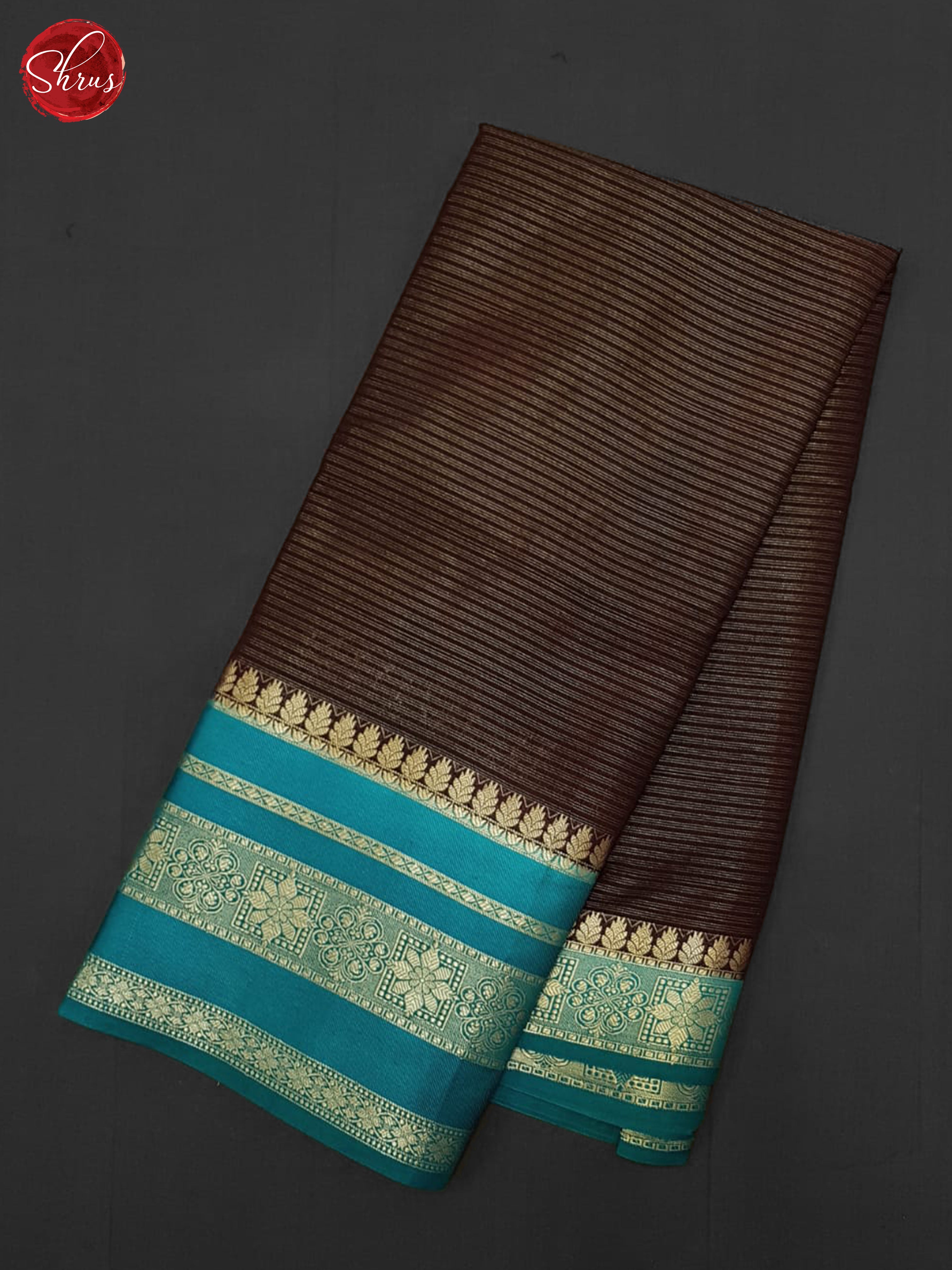 Brown & Blue - Semi Dupion Saree - Shop on ShrusEternity.com