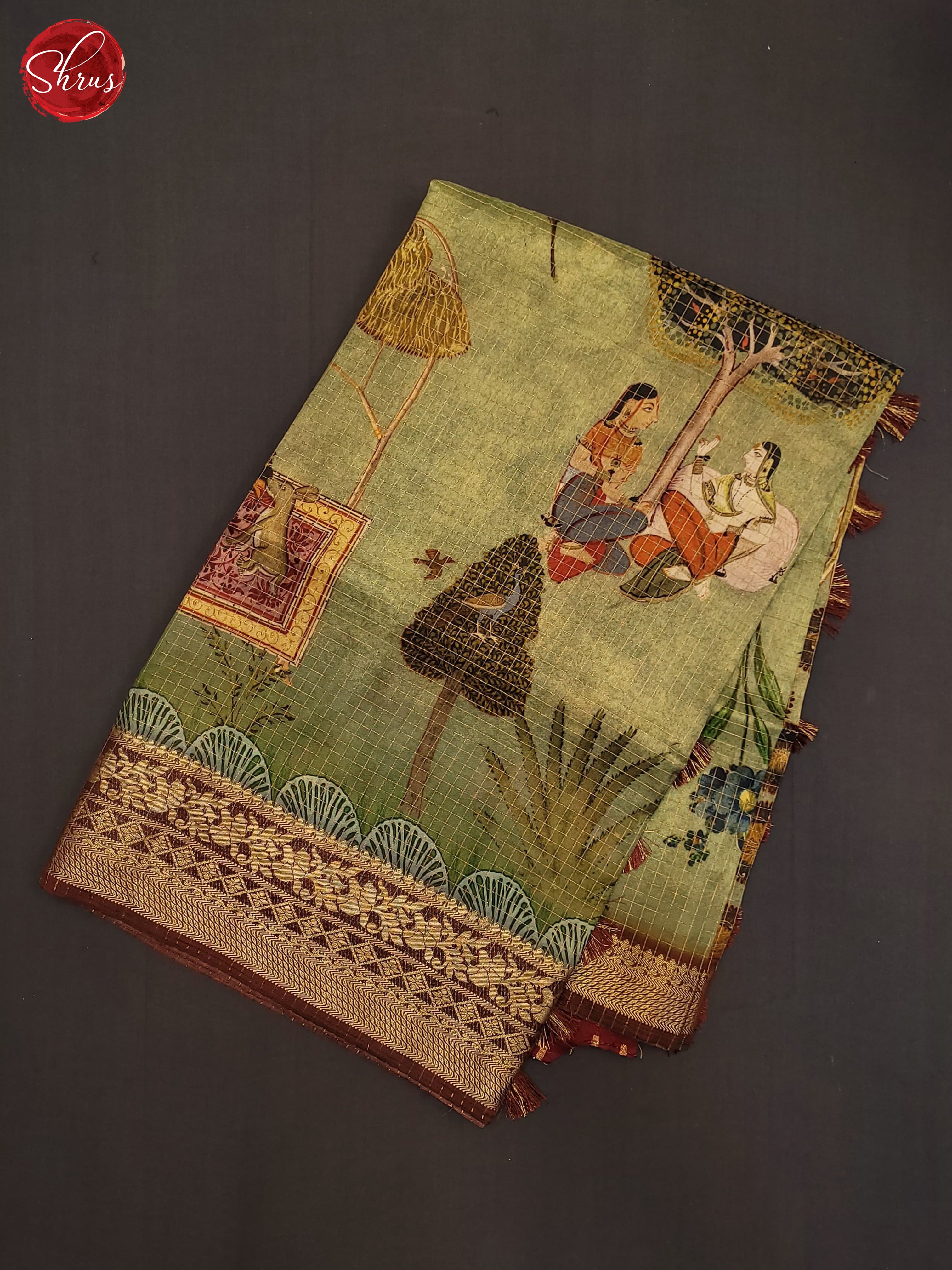 Pista green & Brown - Semi Crepe Saree - Shop on ShrusEternity.com