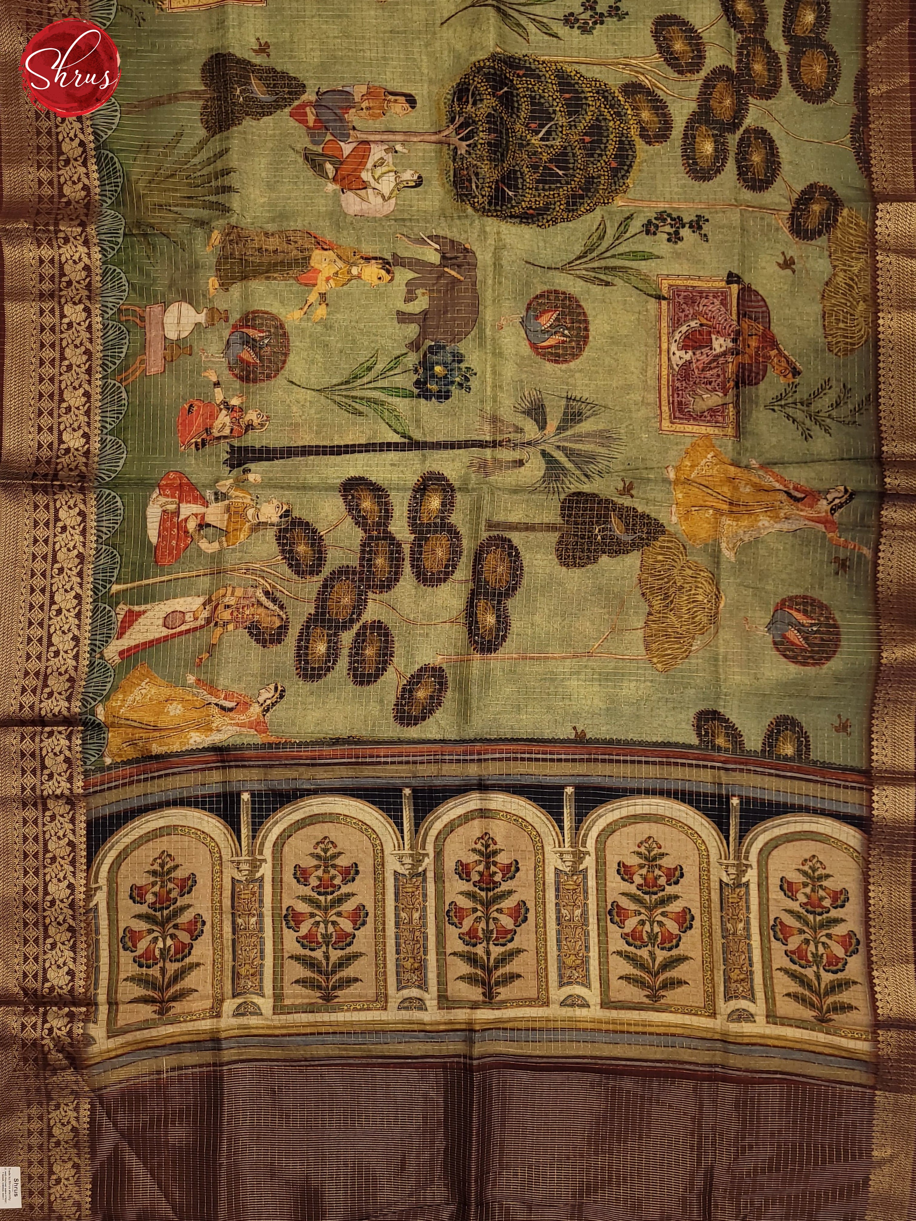 Pista green & Brown - Semi Crepe Saree - Shop on ShrusEternity.com