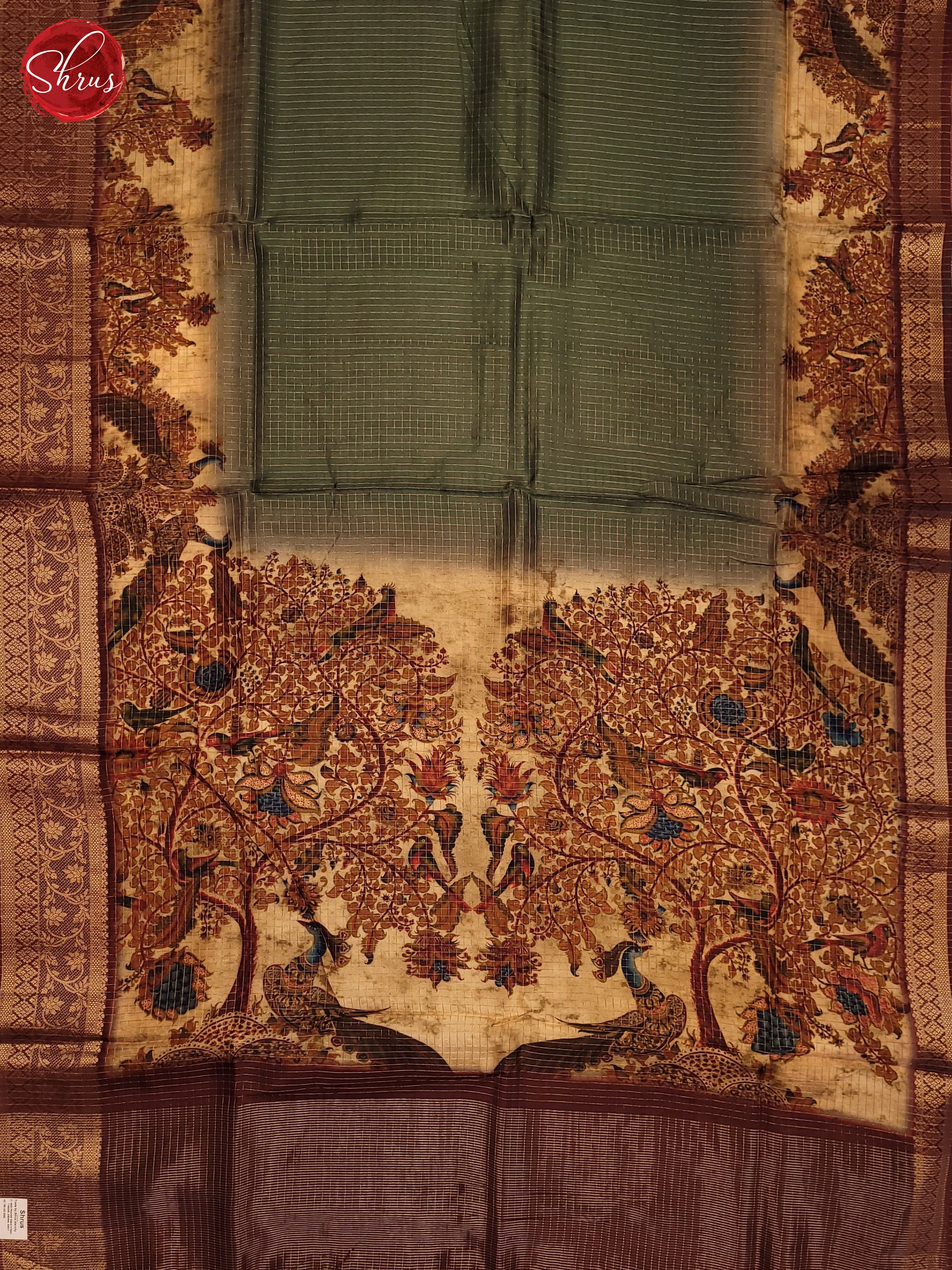 Green & Beige - Semi Crepe Saree - Shop on ShrusEternity.com