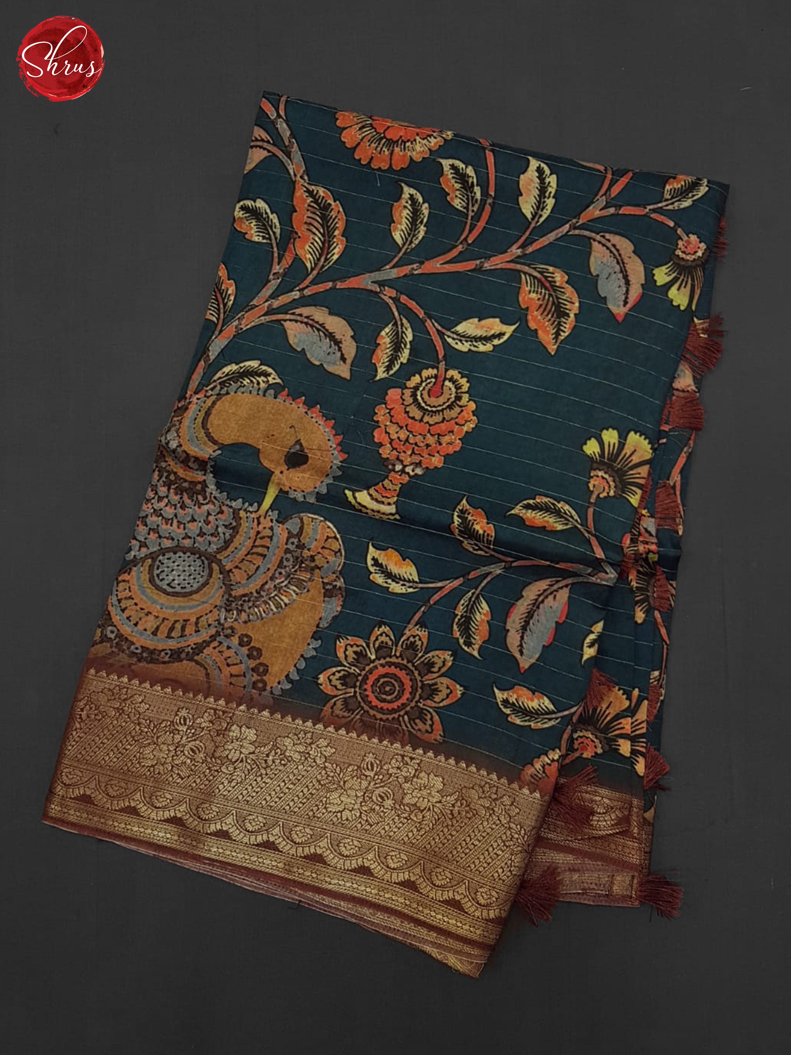 Blue & Brown - Semi Crepe Saree - Shop on ShrusEternity.com