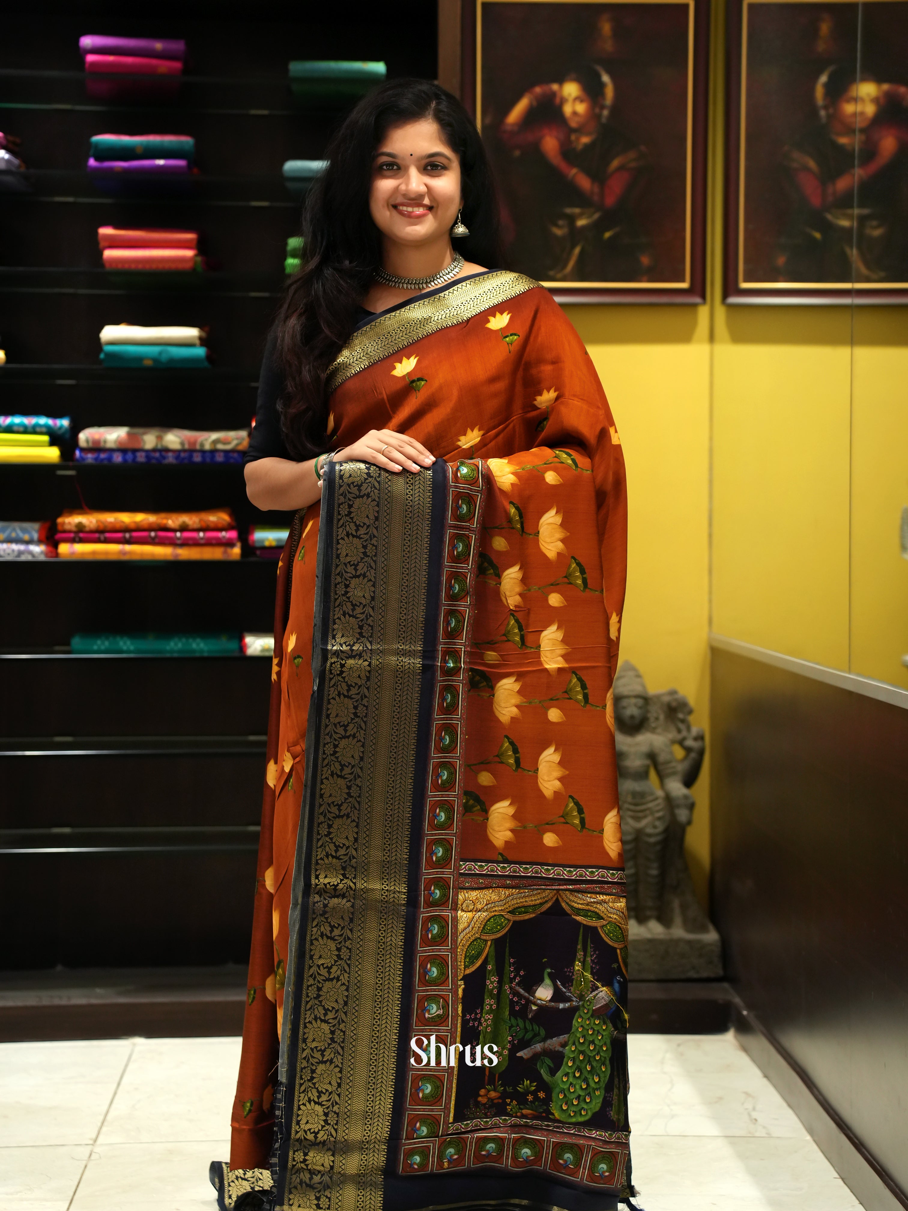 Brick & Black - Semi Crepe Saree - Shop on ShrusEternity.com