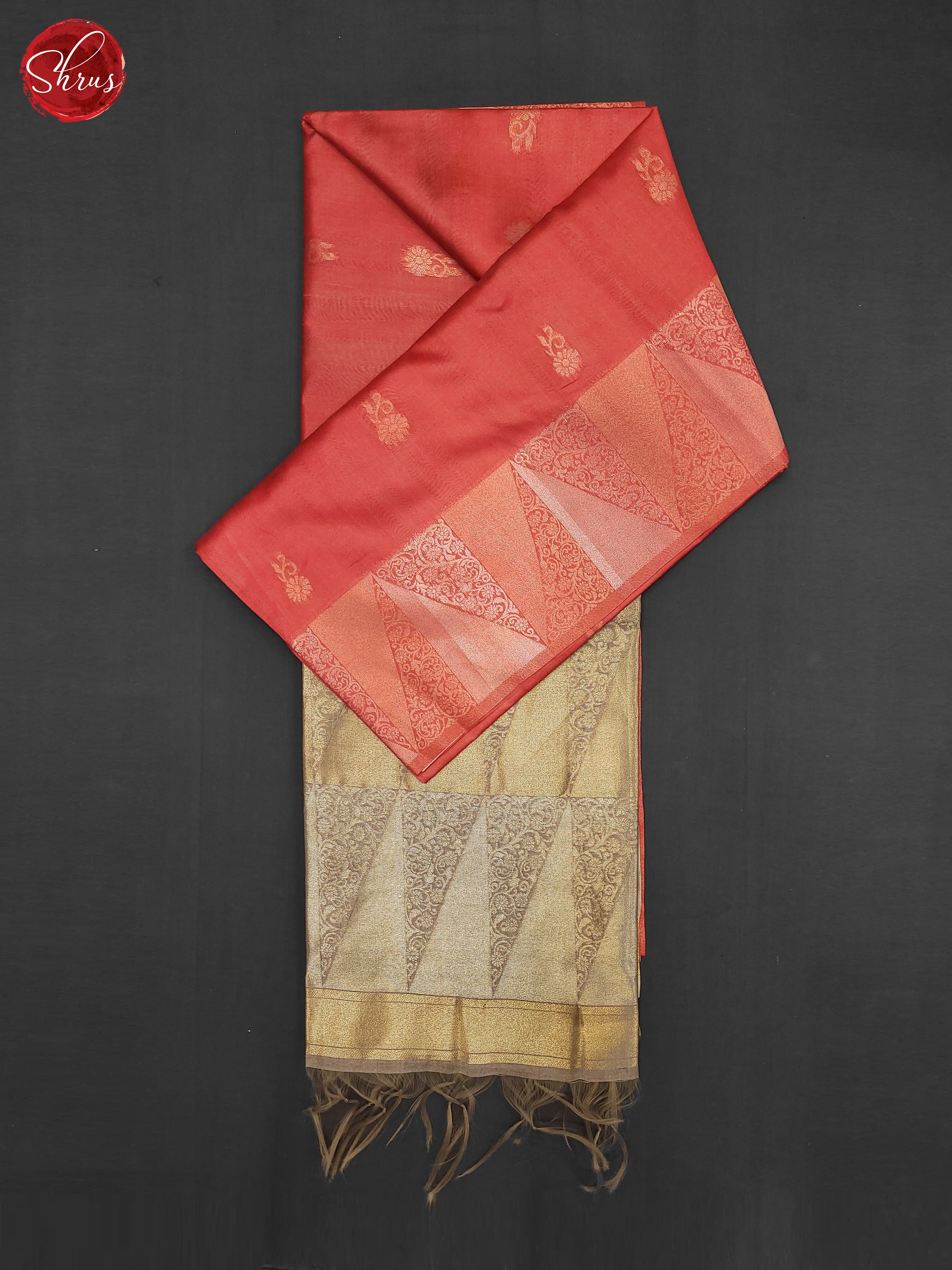 Reddish Pink& Grey - Semi Tussar Saree - Shop on ShrusEternity.com