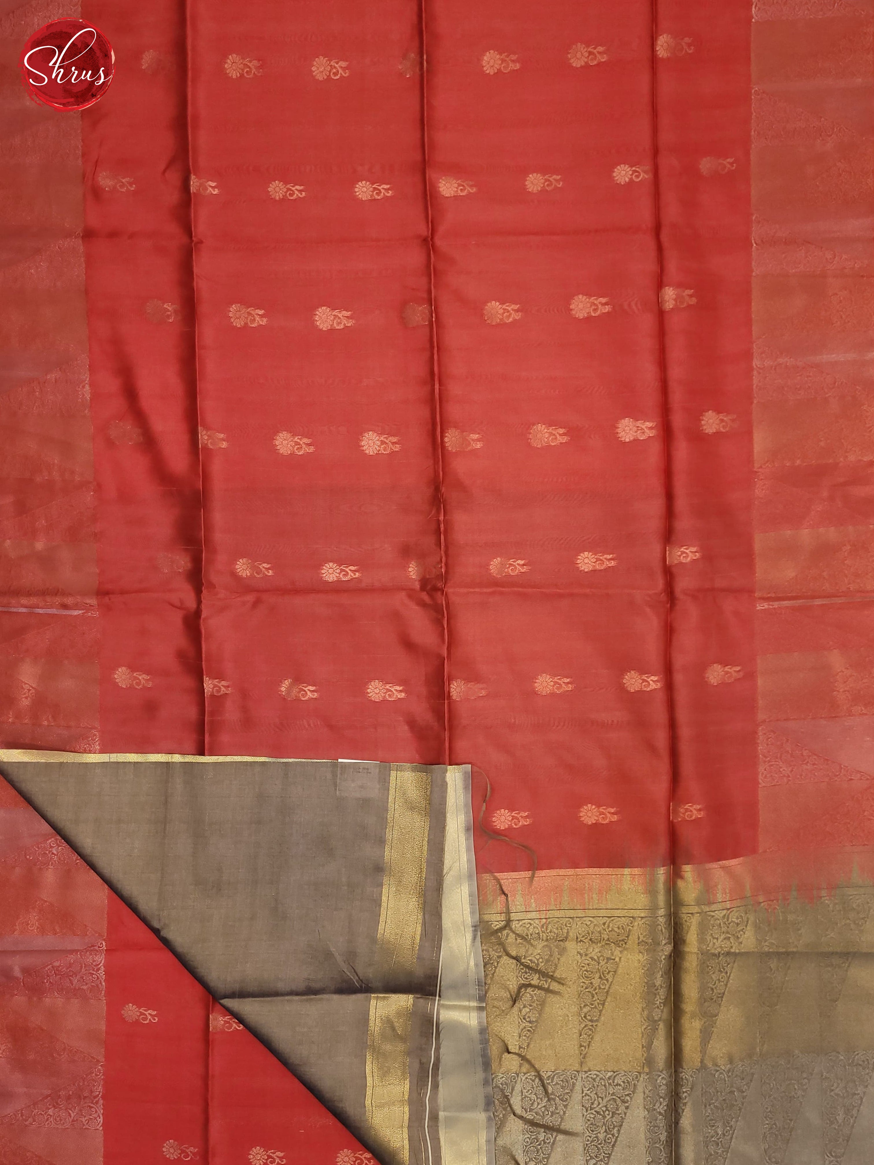Reddish Pink& Grey - Semi Tussar Saree - Shop on ShrusEternity.com