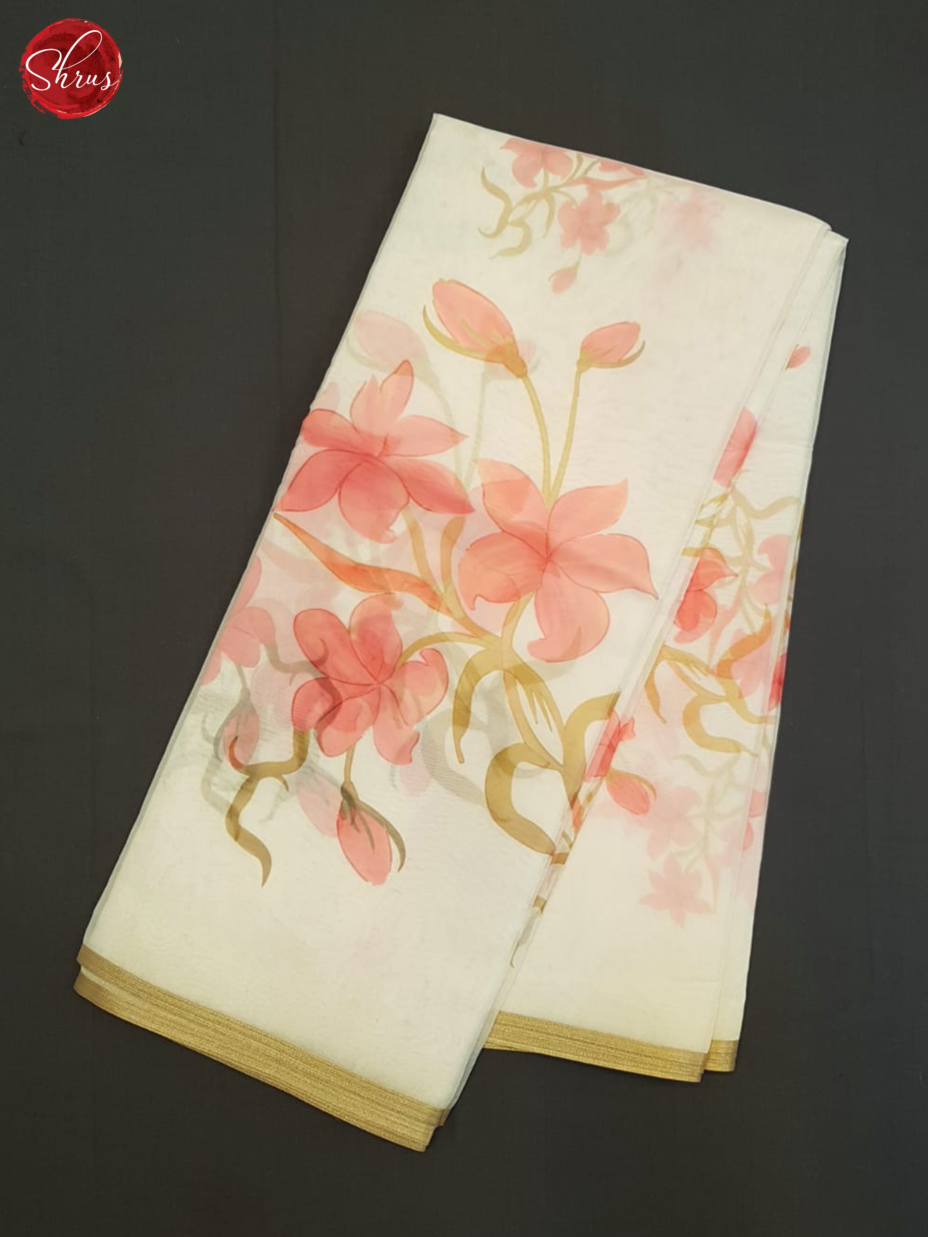 Cream And pink-Semi Organza saree - Shop on ShrusEternity.com