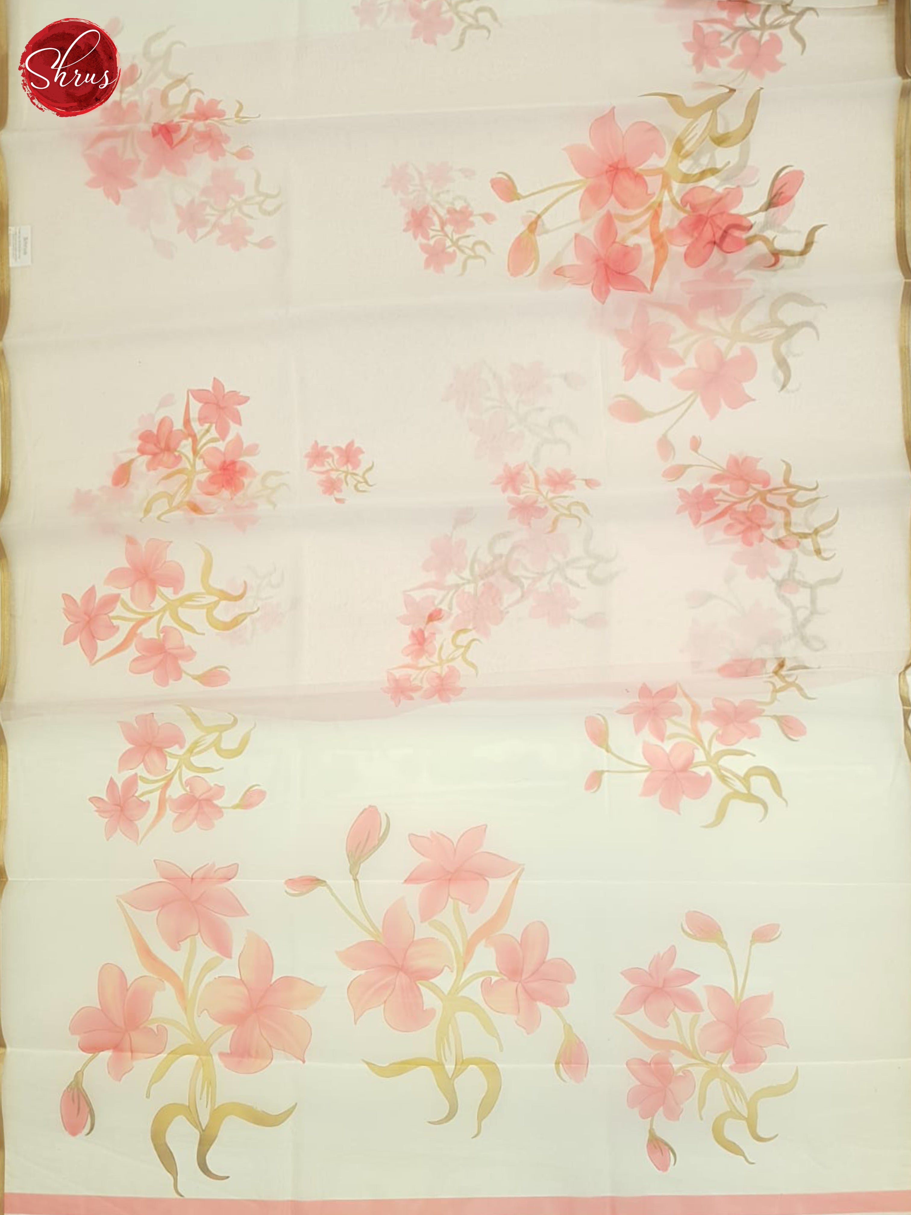 Cream And pink-Semi Organza saree - Shop on ShrusEternity.com