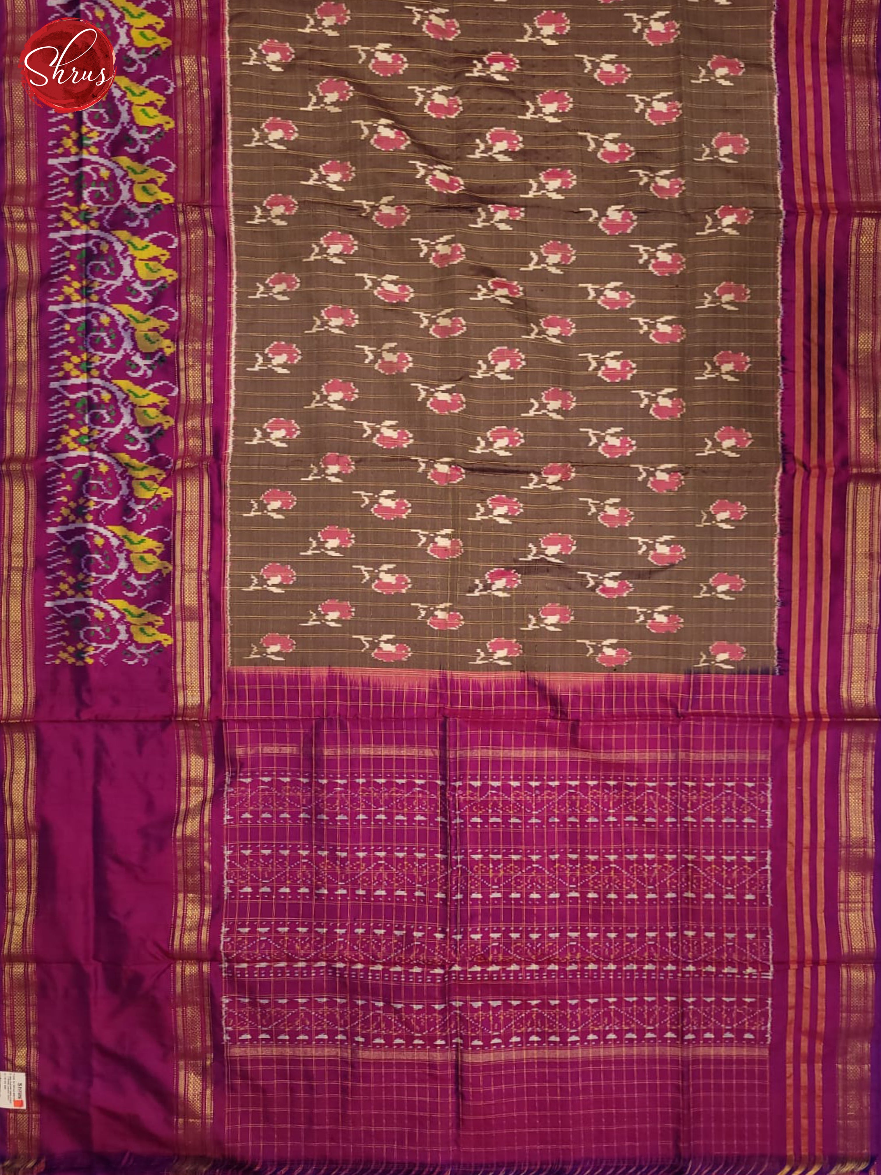Brown and pink- Ikkat Silk Saree - Shop on ShrusEternity.com