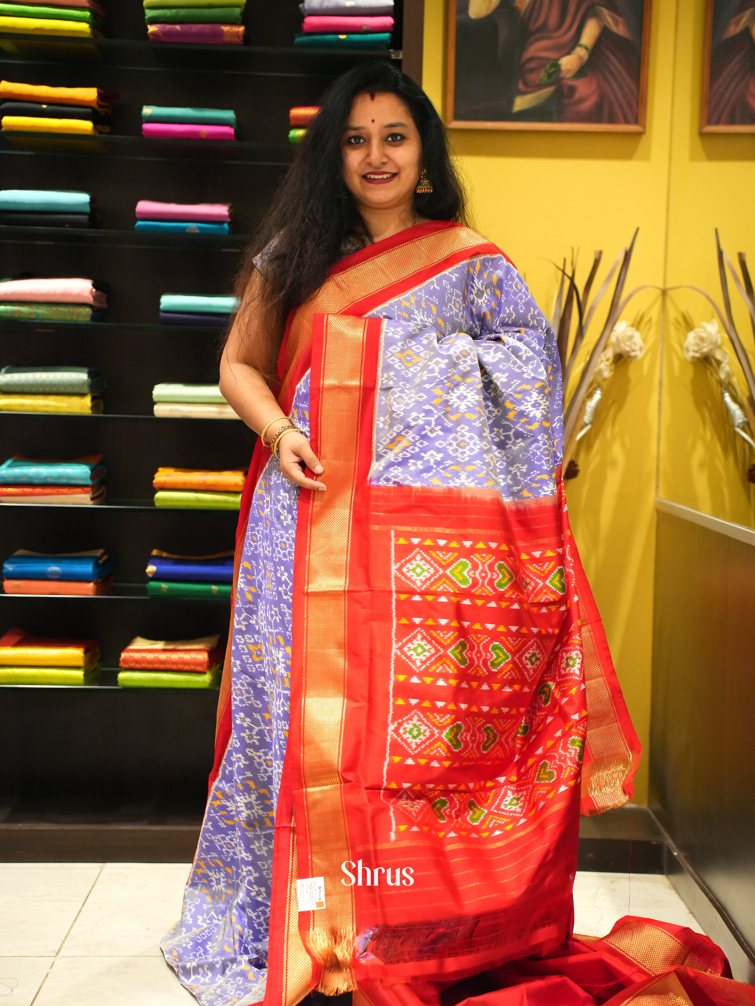 lavender and Red- Ikkat Silk Saree - Shop on ShrusEternity.com