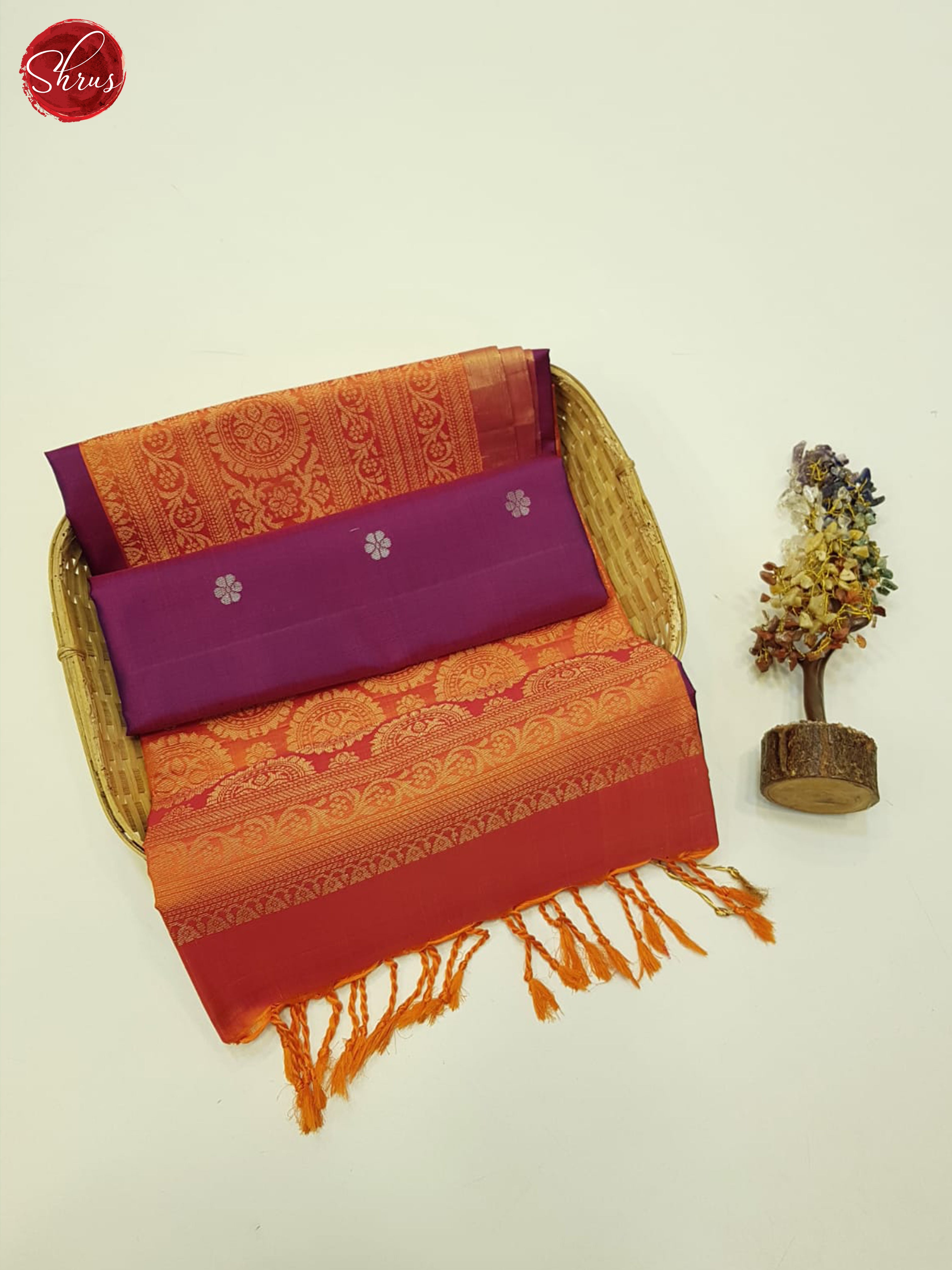 Wine & Orange - Soft Silk Saree - Shop on ShrusEternity.com