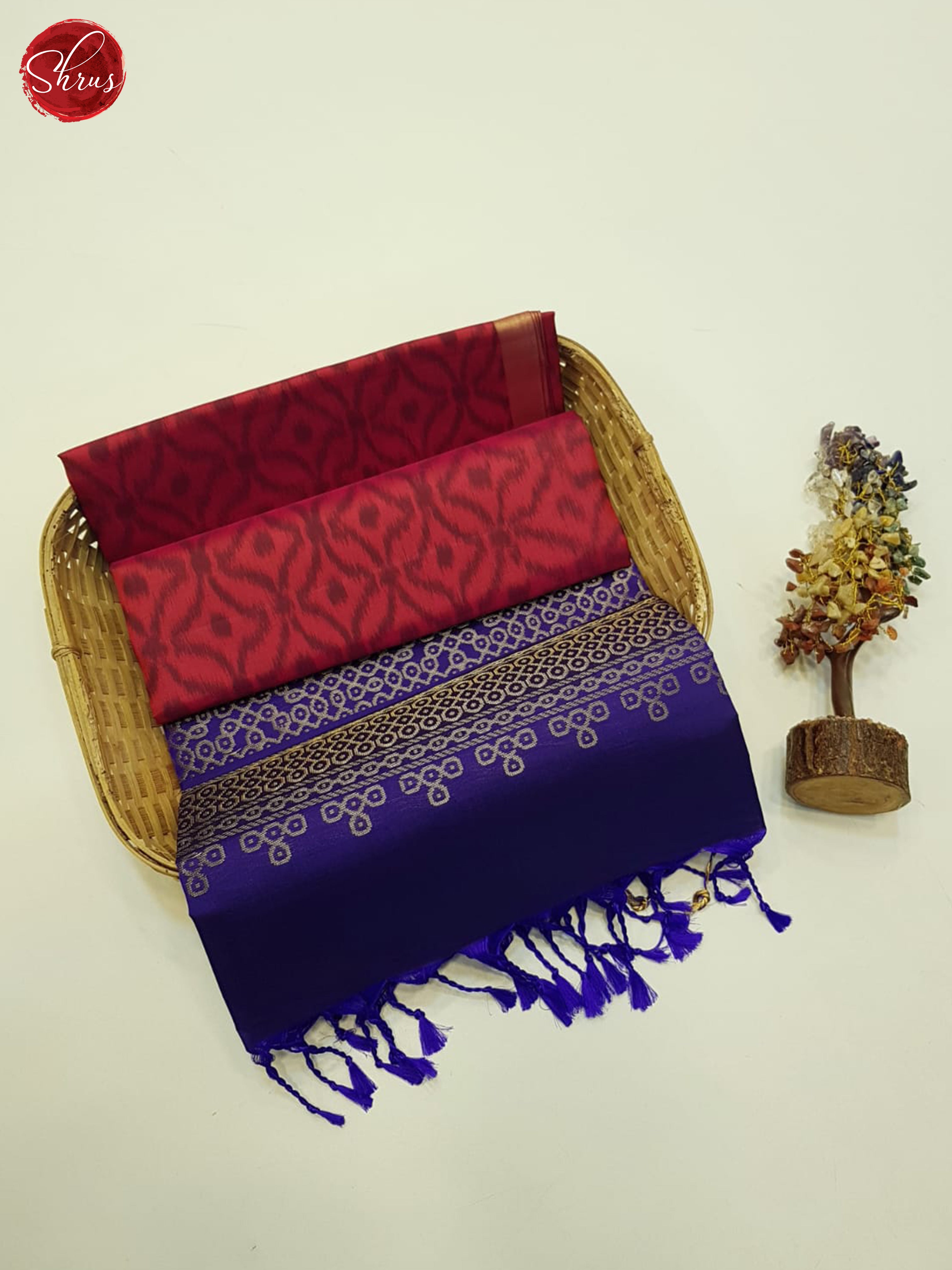 Reddish Pink & Blue- Soft Silk Saree - Shop on ShrusEternity.com