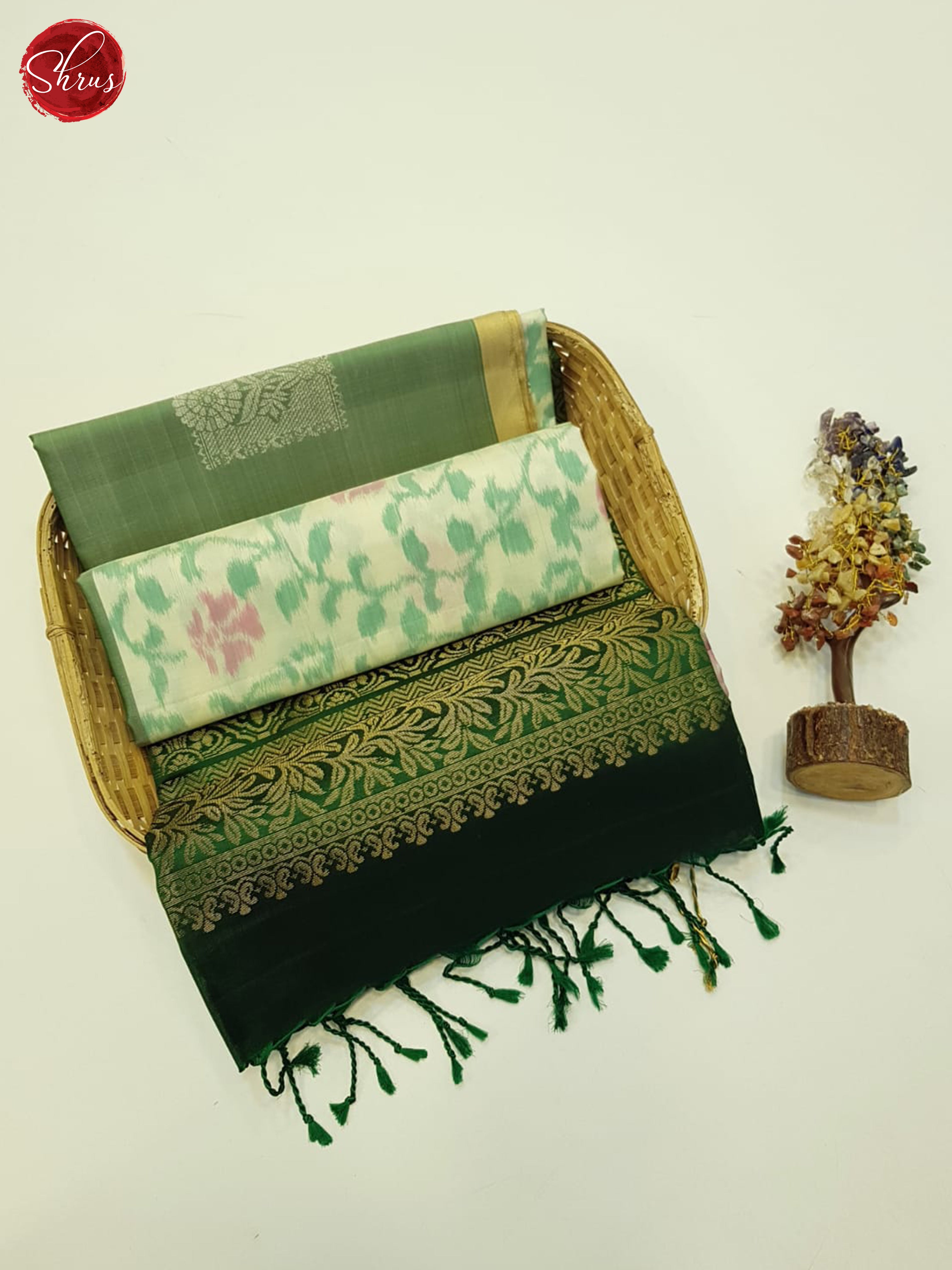 Cream & Green - Soft Silk Saree - Shop on ShrusEternity.com