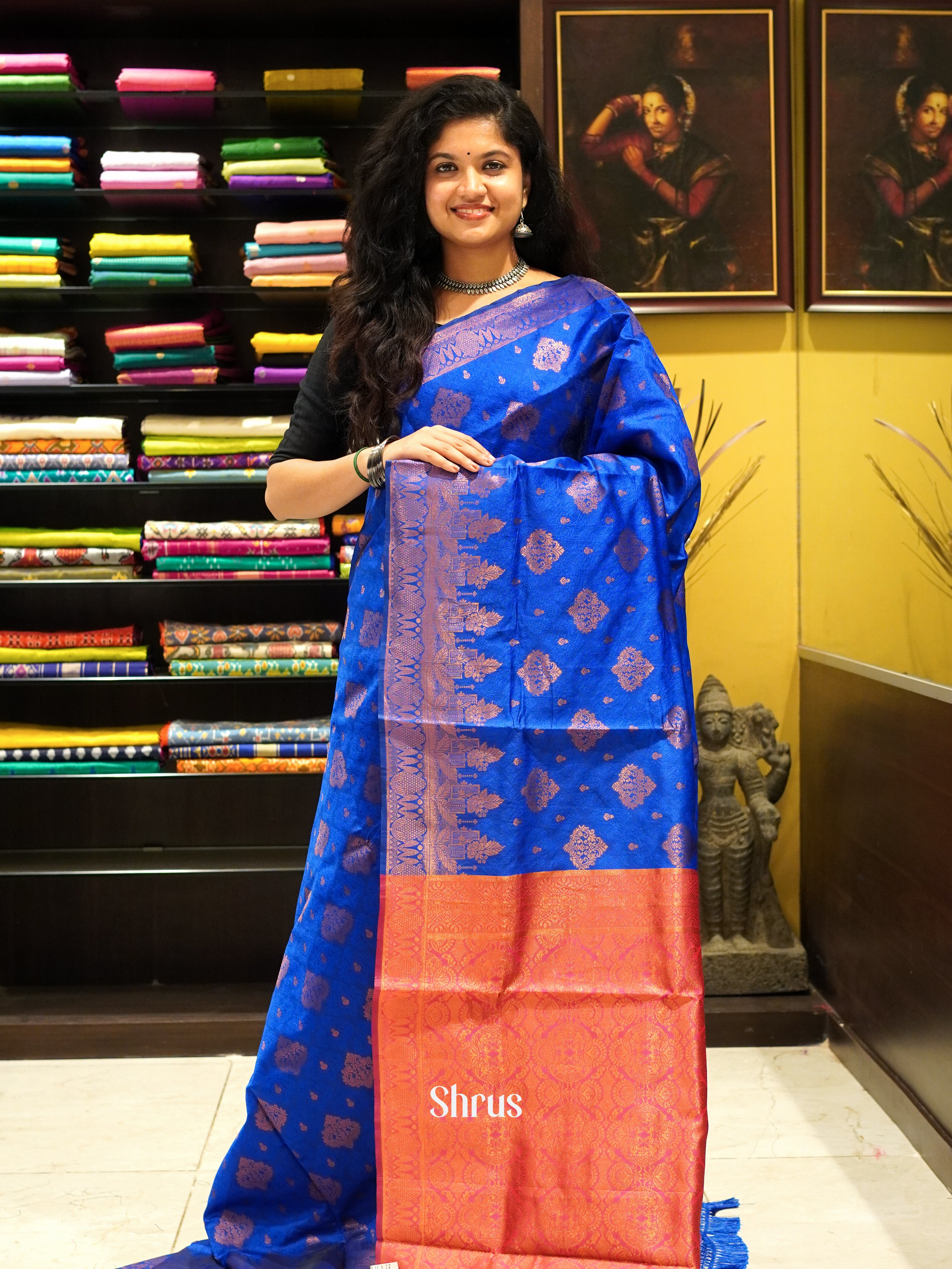 Blue & Pink - Semi Softsilk Saree - Shop on ShrusEternity.com